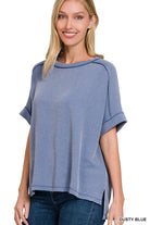 Corded Rib Short Cuff Sleeve Raw Edge Top-TOP-Stuffology Boutique-Stuffology - Where Vintage Meets Modern, A Boutique for Real Women in Crosbyton, TX
