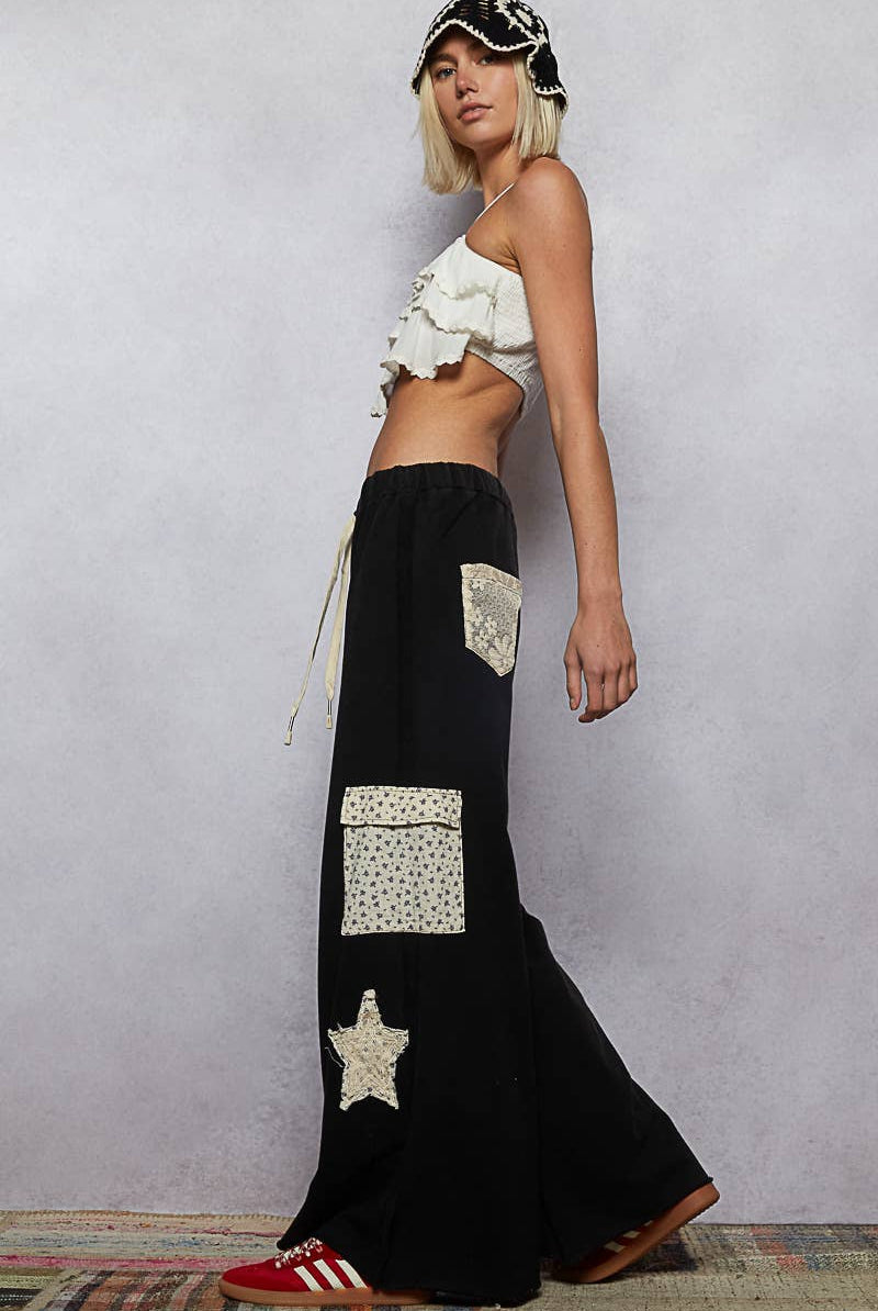 Star Patch Adjustable Waist Band Casual Pants-Pants-Pol Clothing-Stuffology - Where Vintage Meets Modern, A Boutique for Real Women in Crosbyton, TX