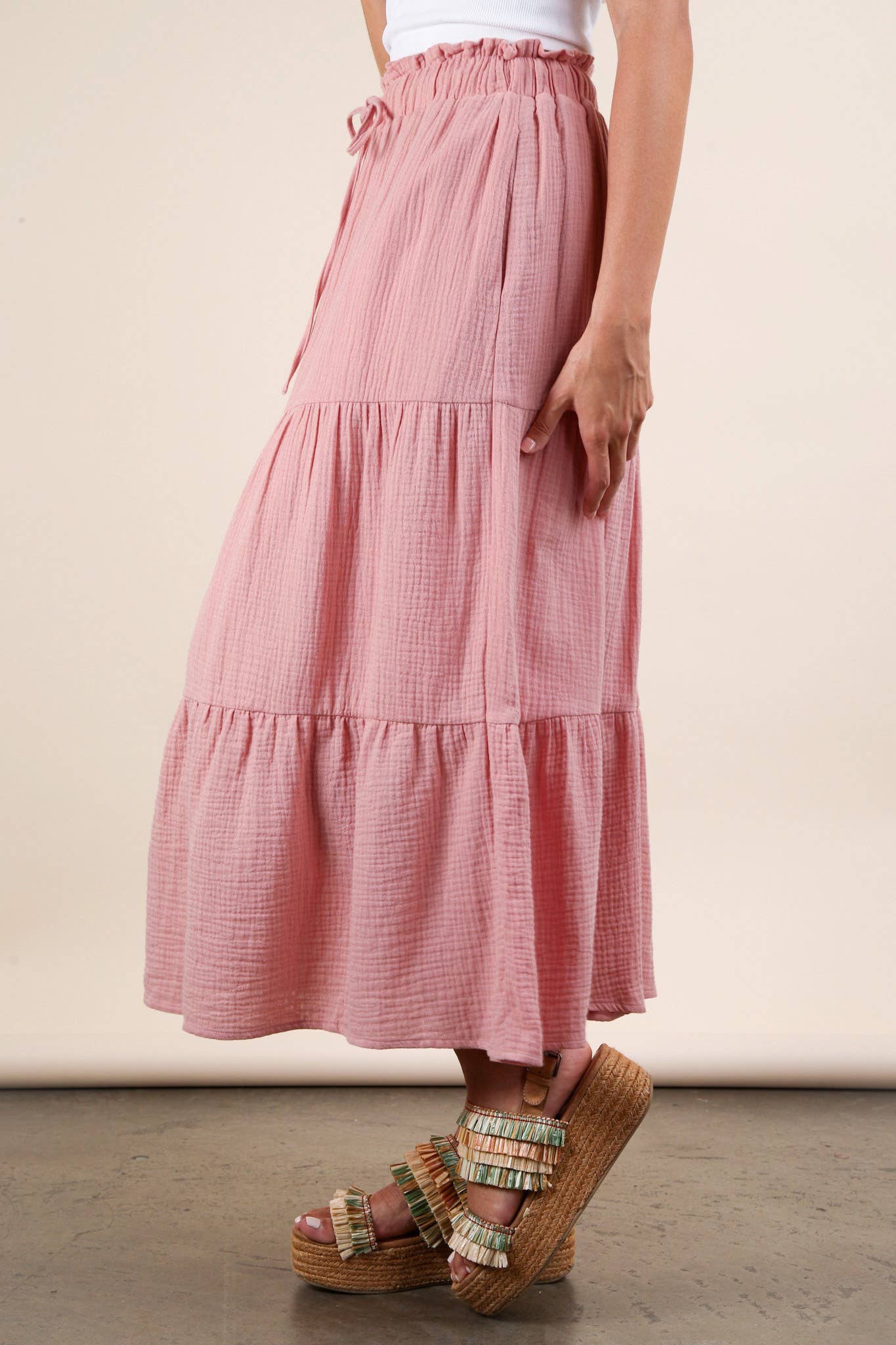 Elastic Waist Tiered Maxi Skirt-Skirts-VERY J-Stuffology - Where Vintage Meets Modern, A Boutique for Real Women in Crosbyton, TX