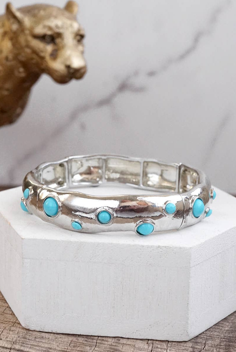 Desert Dew – Turquoise Cabochon Stretch Bangle-Bracelets-PennyLine inc-Stuffology - Where Vintage Meets Modern, A Boutique for Real Women in Crosbyton, TX