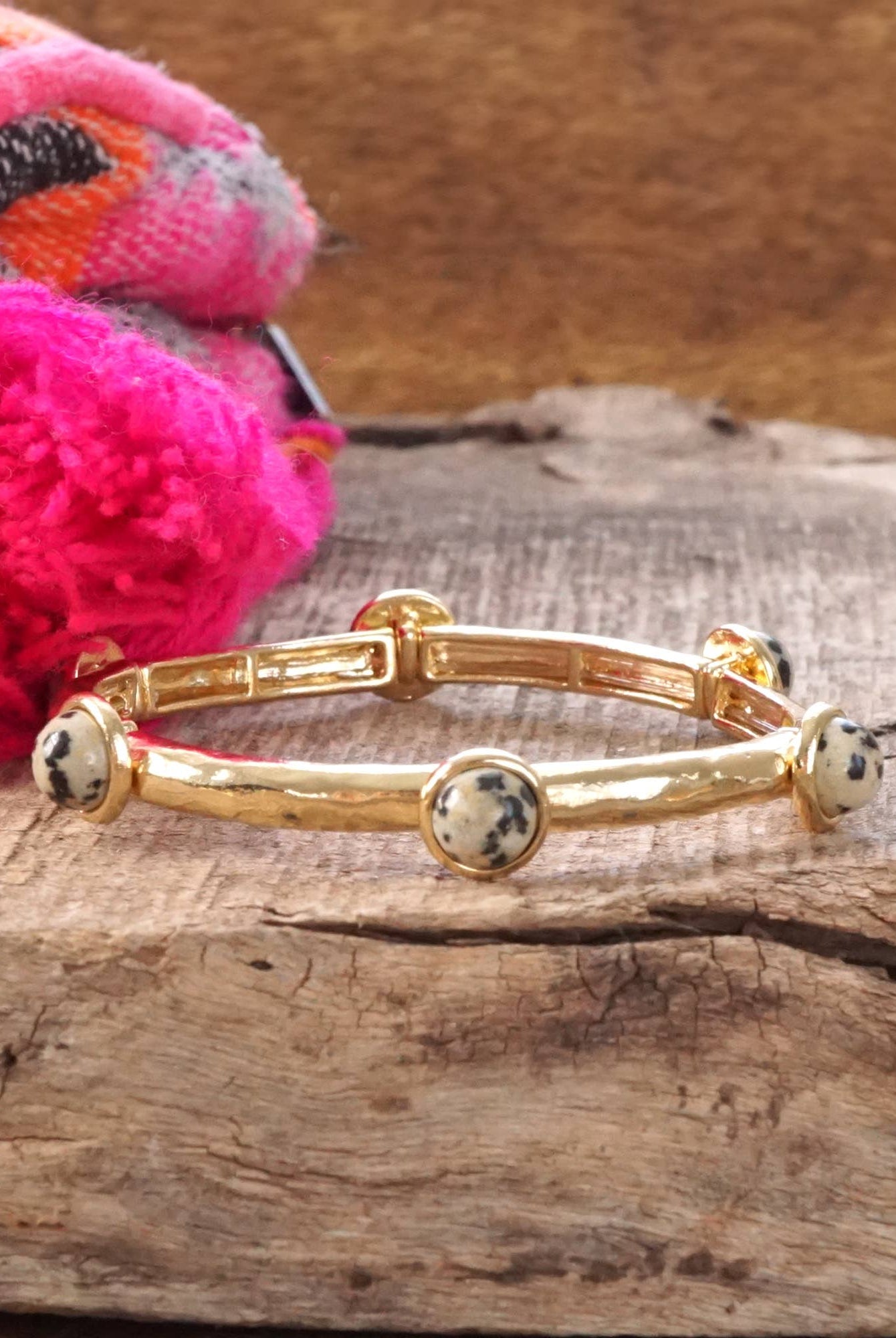 Jeweled Golden Bangle with semi precious stone dots-Bracelets-PennyLine inc-Stuffology - Where Vintage Meets Modern, A Boutique for Real Women in Crosbyton, TX