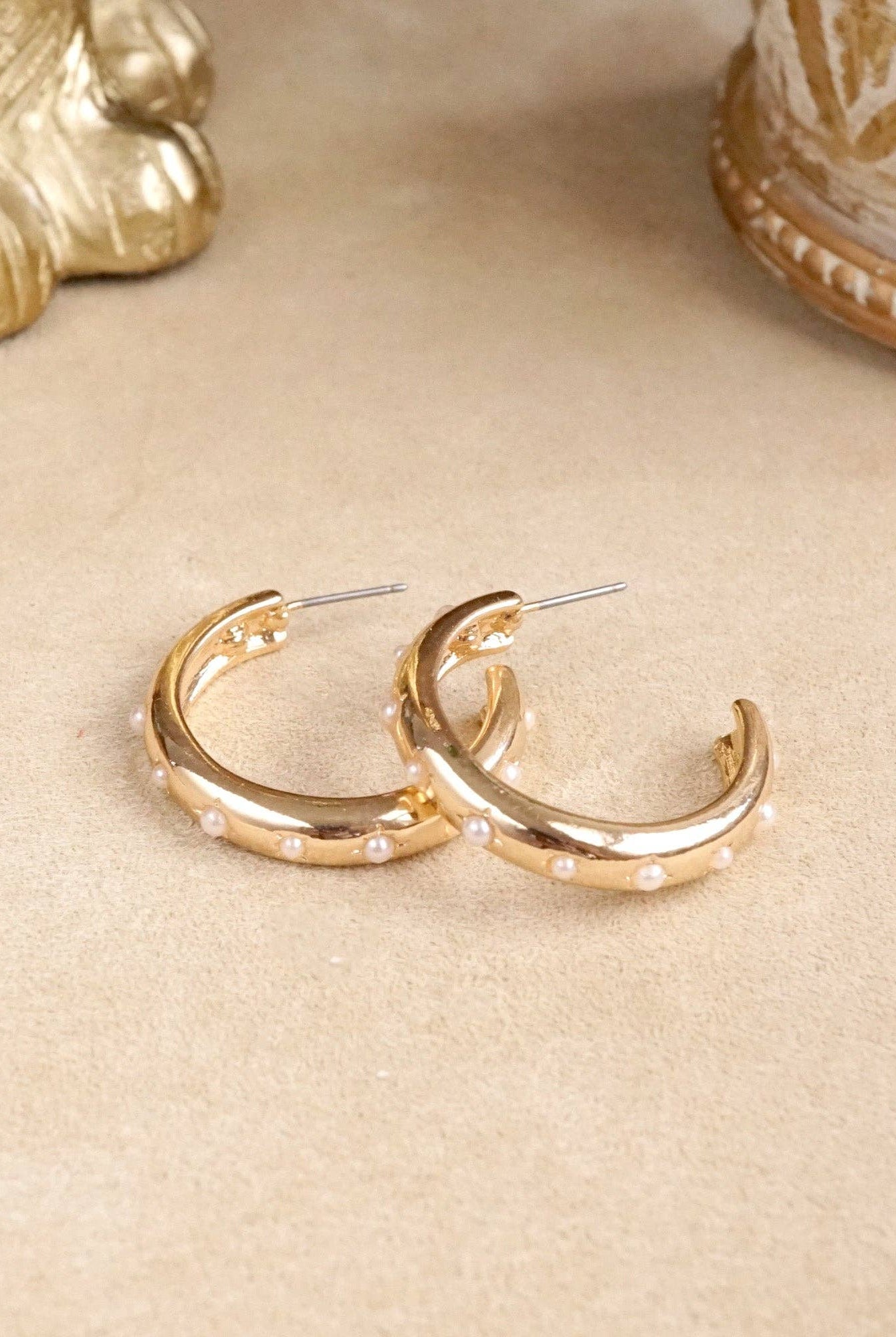 Classic Bubble Hoops – Gold with Crystal, Pearl, or Turquoise-Earrings-PennyLine inc-Stuffology - Where Vintage Meets Modern, A Boutique for Real Women in Crosbyton, TX
