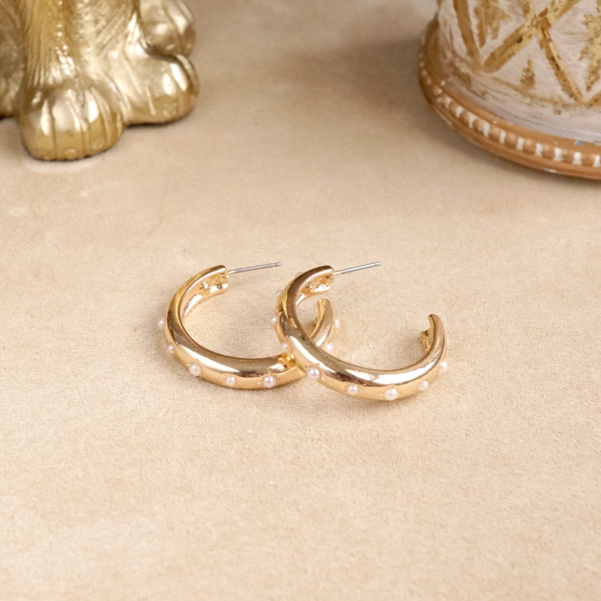 Classic Bubble Hoops – Gold with Crystal, Pearl, or Turquoise-Earrings-PennyLine inc-Stuffology - Where Vintage Meets Modern, A Boutique for Real Women in Crosbyton, TX