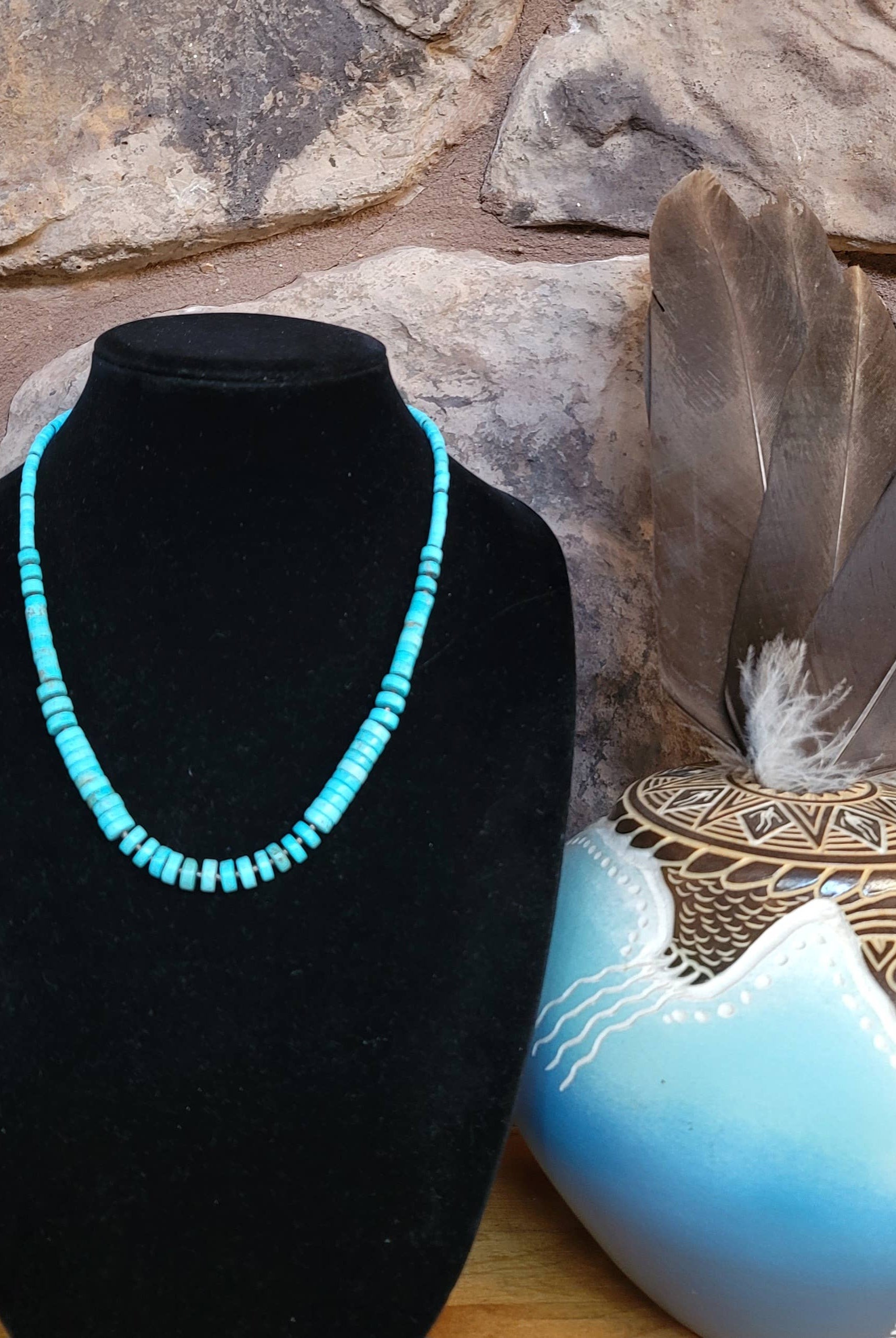 Turquoise Heishi graduated necklace with Seashell Heishi-Horse Spirit Studio-Stuffology - Where Vintage Meets Modern, A Boutique for Real Women in Crosbyton, TX