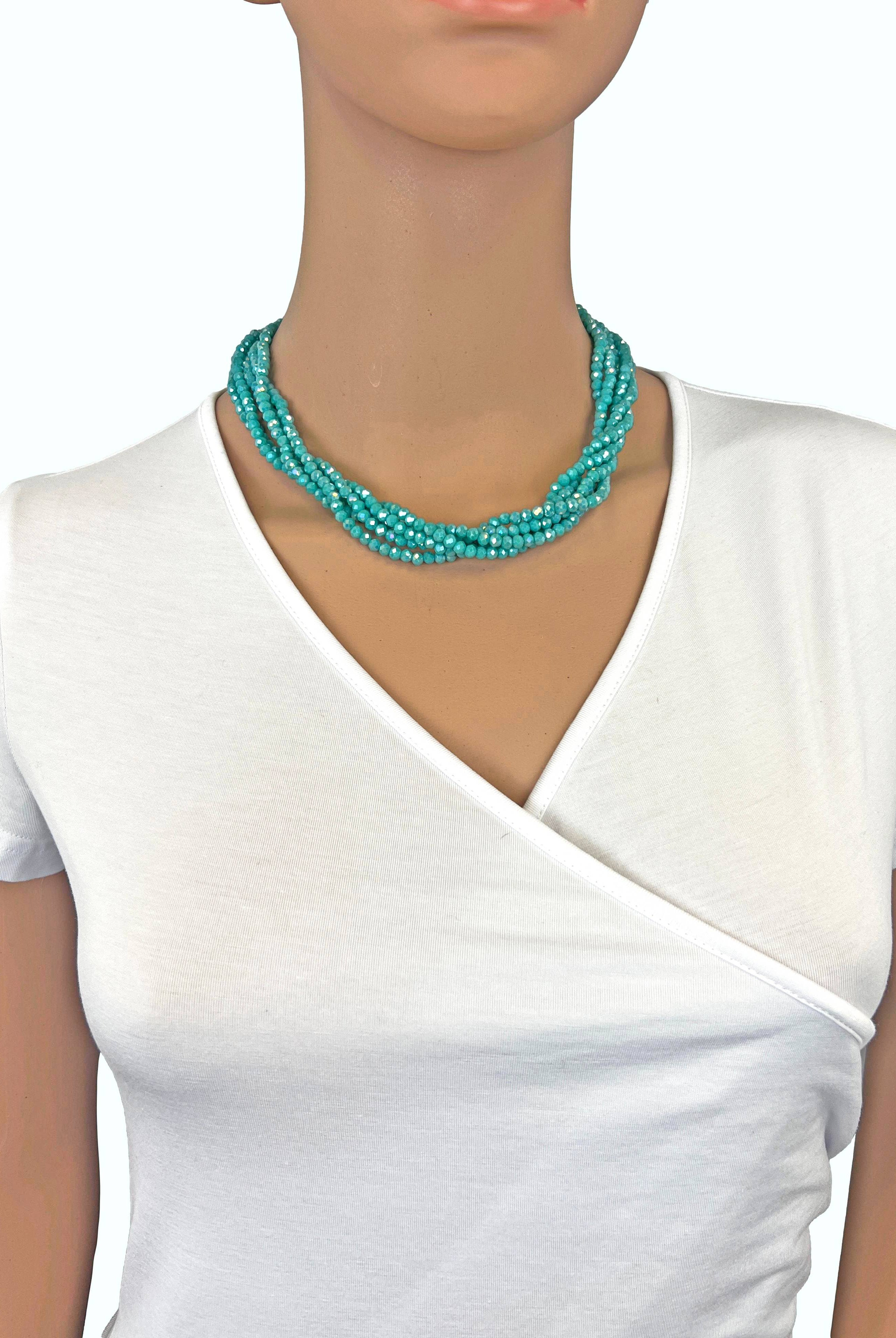5 Strand Rondelle Blue Turquoise Crystal Necklace-Necklaces-IST Jewelry-Stuffology - Where Vintage Meets Modern, A Boutique for Real Women in Crosbyton, TX