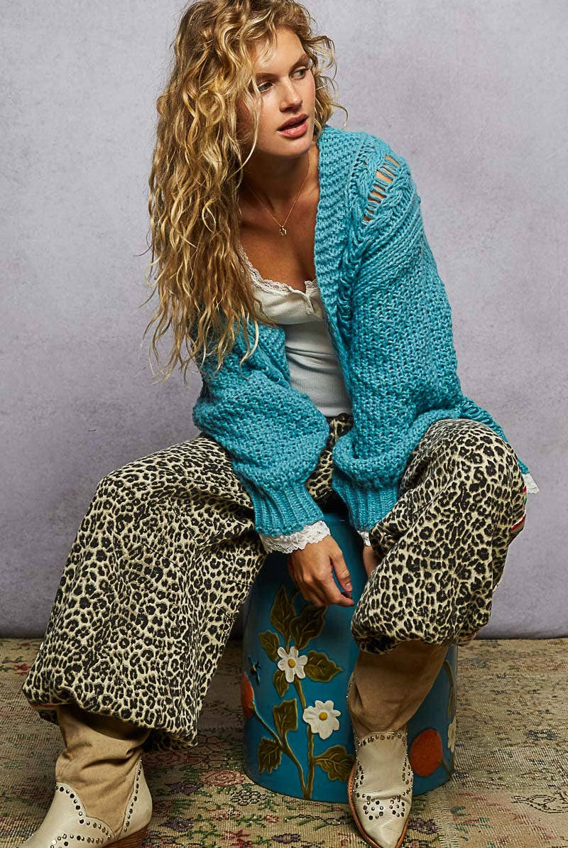 V neck lace trim solid acrylic sweater open cardigan top-Pol Clothing-Stuffology - Where Vintage Meets Modern, A Boutique for Real Women in Crosbyton, TX