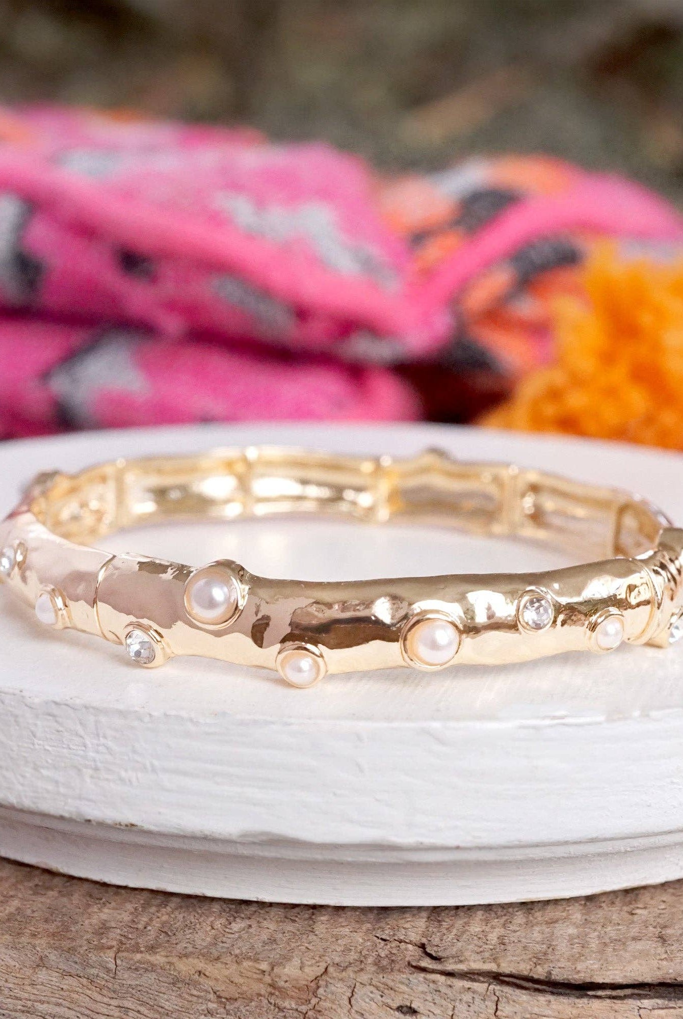 Stretchy Stackable Bangle Pearls and Rhinestones Gold or Silver Tone-PennyLine inc-Stuffology - Where Vintage Meets Modern, A Boutique for Real Women in Crosbyton, TX