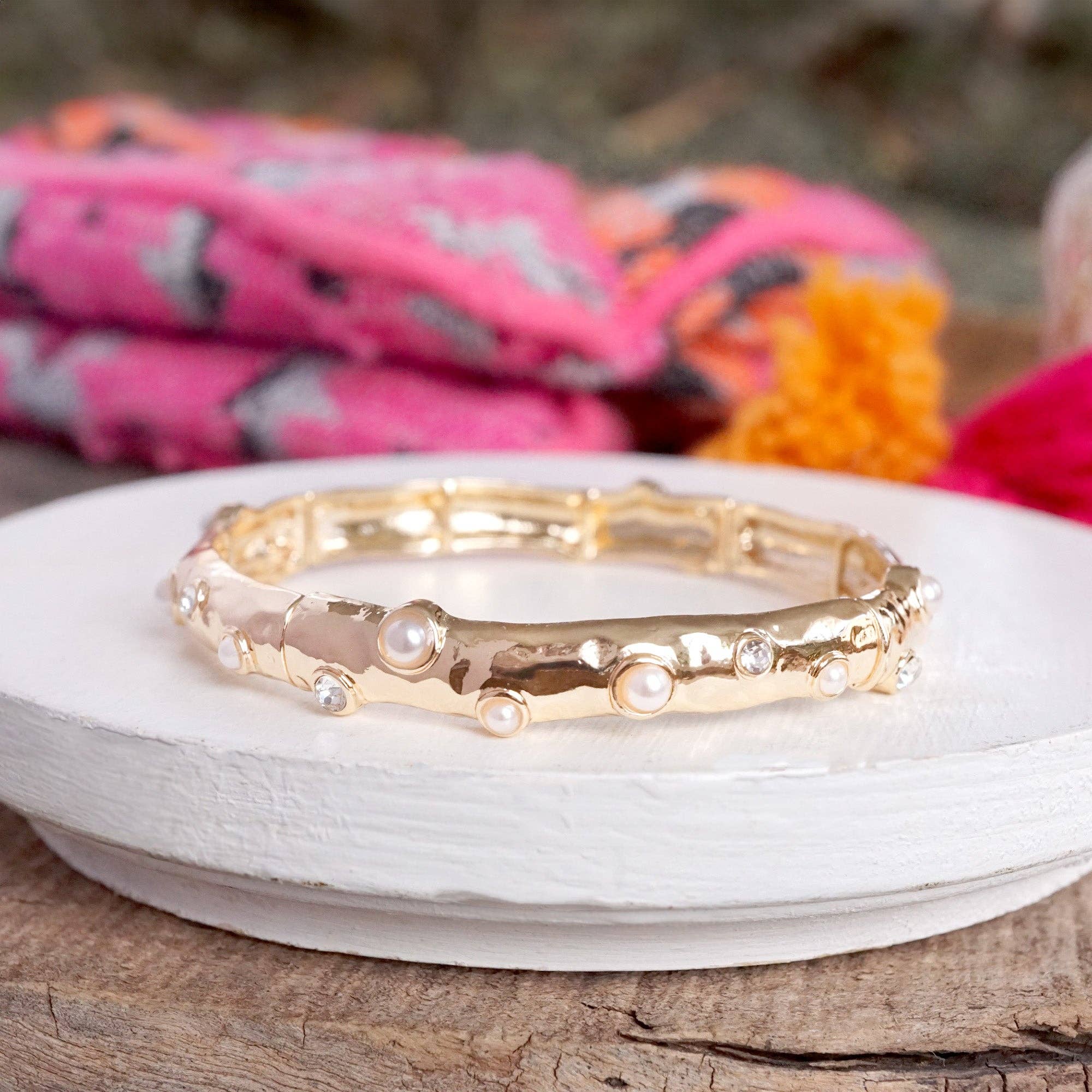 Stretchy Stackable Bangle Pearls and Rhinestones Gold or Silver Tone-PennyLine inc-Stuffology - Where Vintage Meets Modern, A Boutique for Real Women in Crosbyton, TX