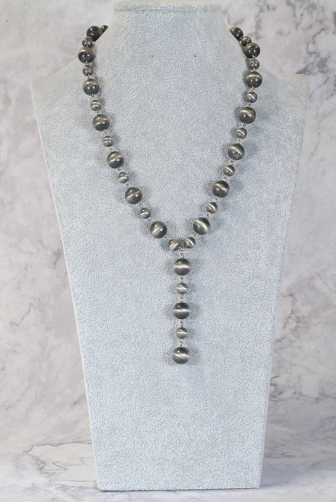 20” Western Faux Silver Burnished Bead Necklace-Necklaces-Turquoise Haven-Stuffology - Where Vintage Meets Modern, A Boutique for Real Women in Crosbyton, TX