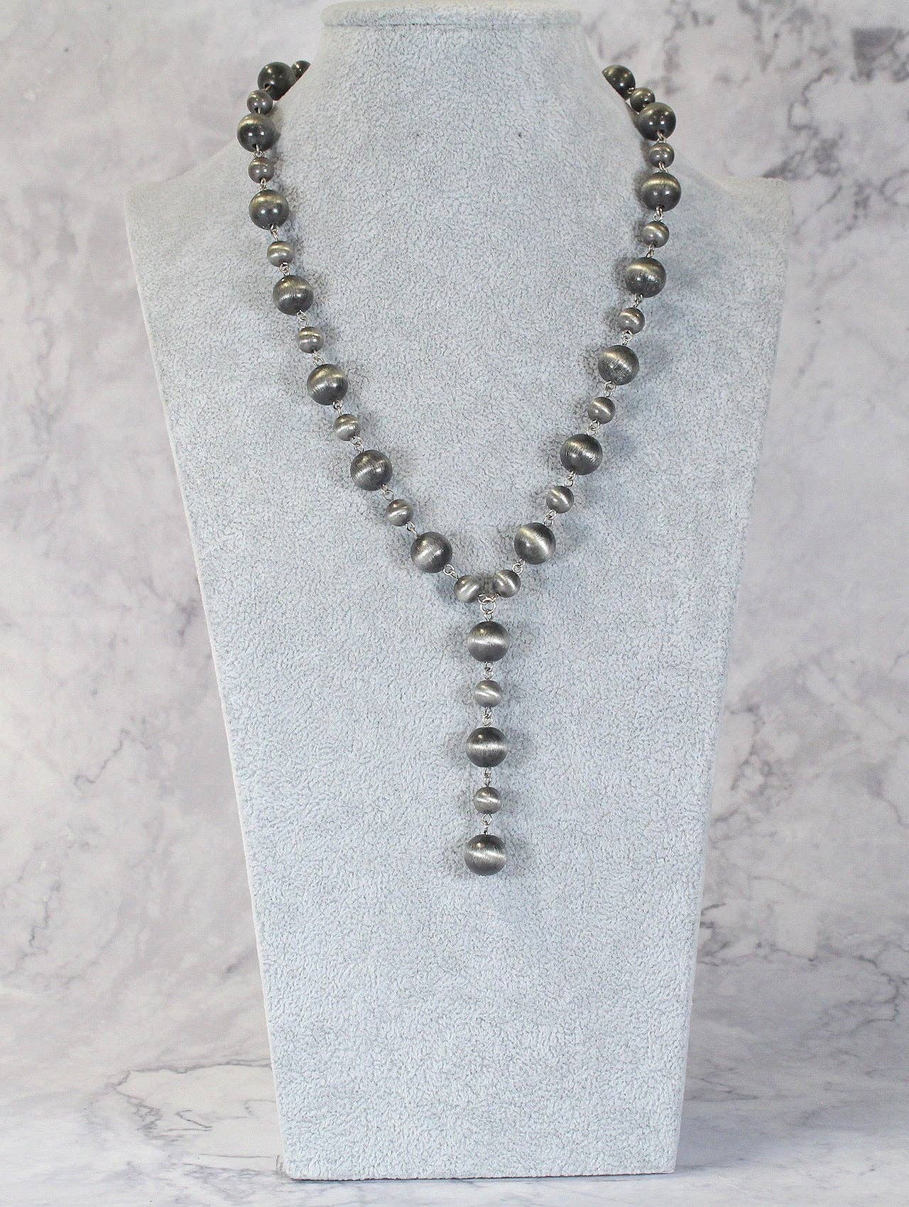 20” Western Faux Silver Burnished Bead Necklace-Necklaces-Turquoise Haven-Stuffology - Where Vintage Meets Modern, A Boutique for Real Women in Crosbyton, TX