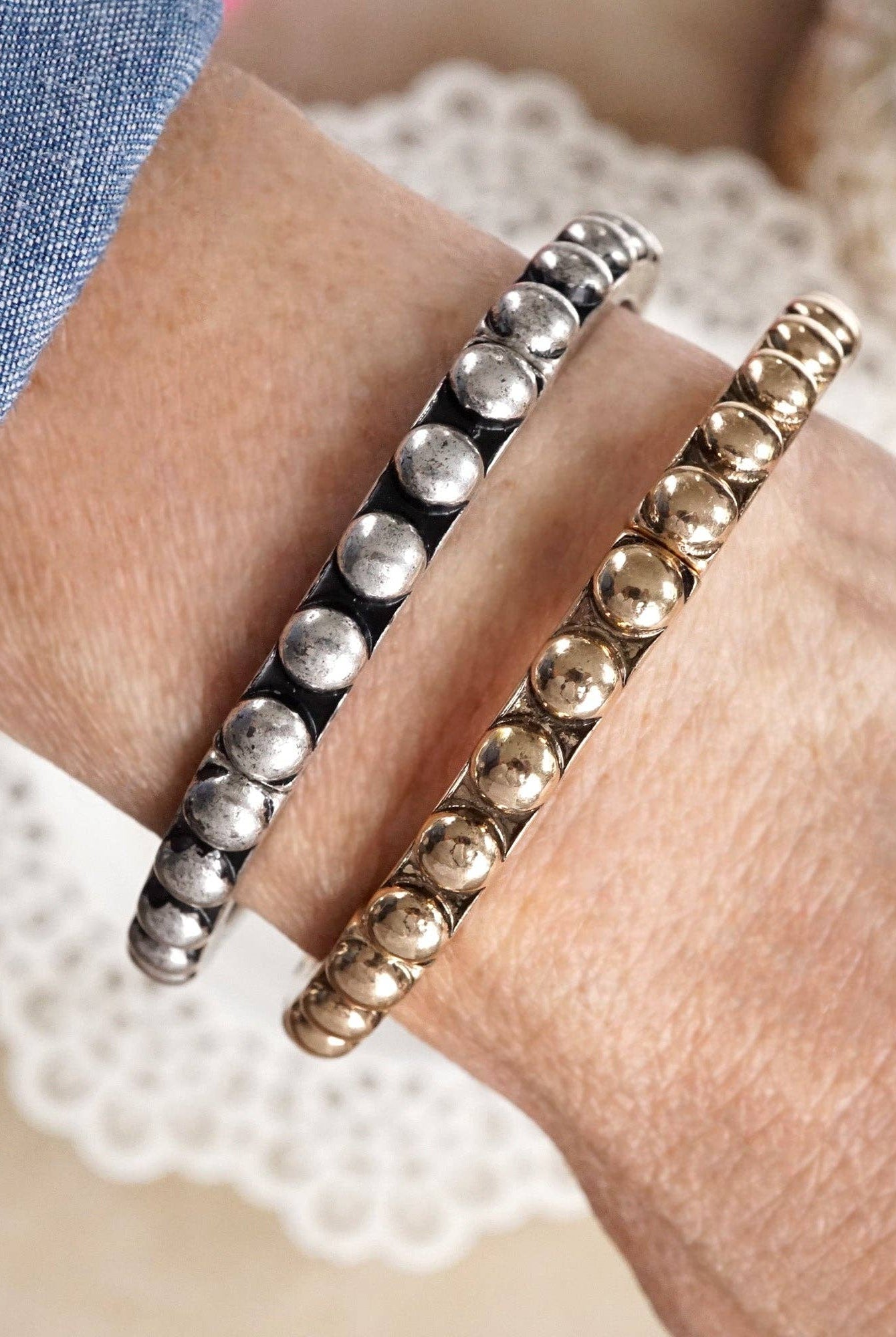 Western Bubble Bangle Bracelets – Worn Gold or Silver Tone-Bracelets-PennyLine inc-Stuffology - Where Vintage Meets Modern, A Boutique for Real Women in Crosbyton, TX
