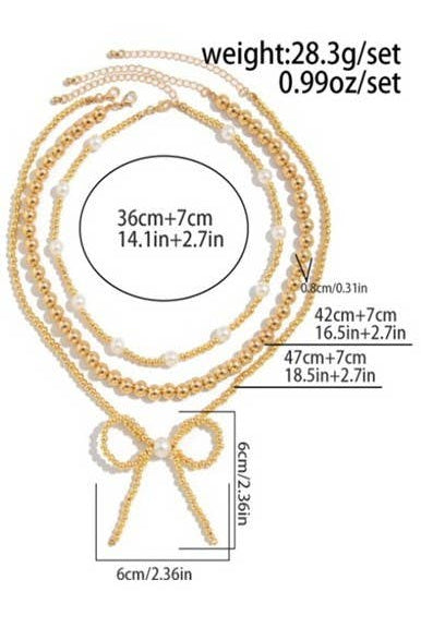 MULTILAYER BALL CHAIN BEAD PEARL BOW NECKLACE | 40NK9455-Necklaces-JOSSLYN by wall to wall-Stuffology - Where Vintage Meets Modern, A Boutique for Real Women in Crosbyton, TX