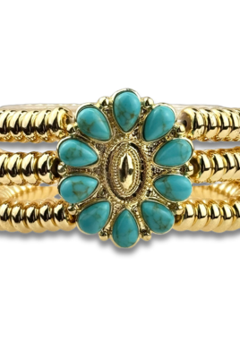 Turquoise concho bead bracelet-Bracelets-Pink Panache Brands-Stuffology - Where Vintage Meets Modern, A Boutique for Real Women in Crosbyton, TX