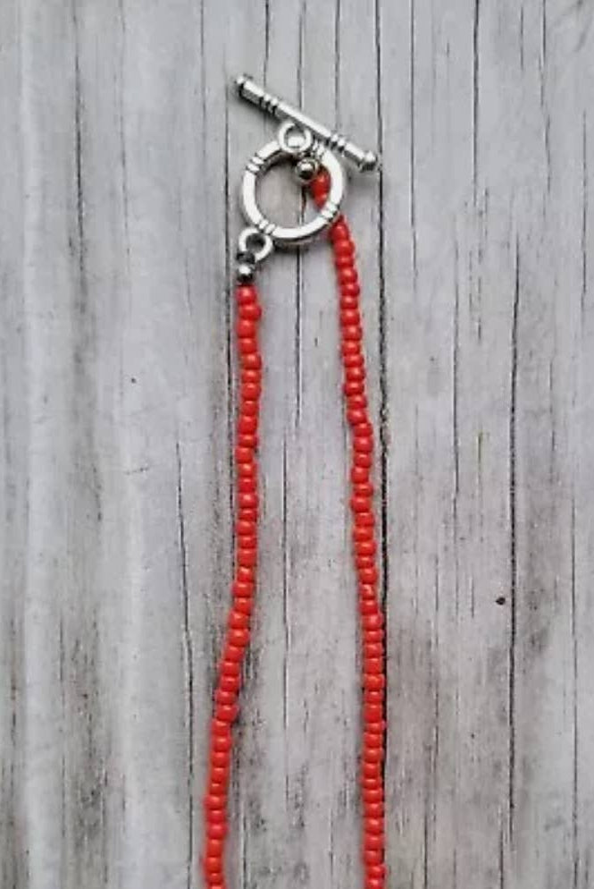 Turquoise red seed bead necklace Native American handmade-Necklaces-Horse Spirit Studio-Stuffology - Where Vintage Meets Modern, A Boutique for Real Women in Crosbyton, TX