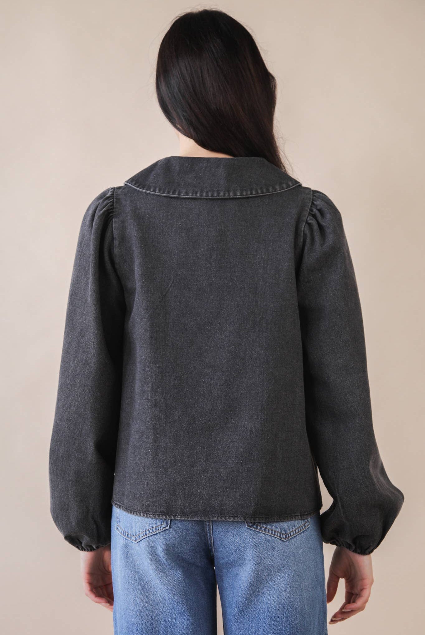 Mineral Washed Chambray Denim Blouse Top-Top-VERY J-Stuffology - Where Vintage Meets Modern, A Boutique for Real Women in Crosbyton, TX