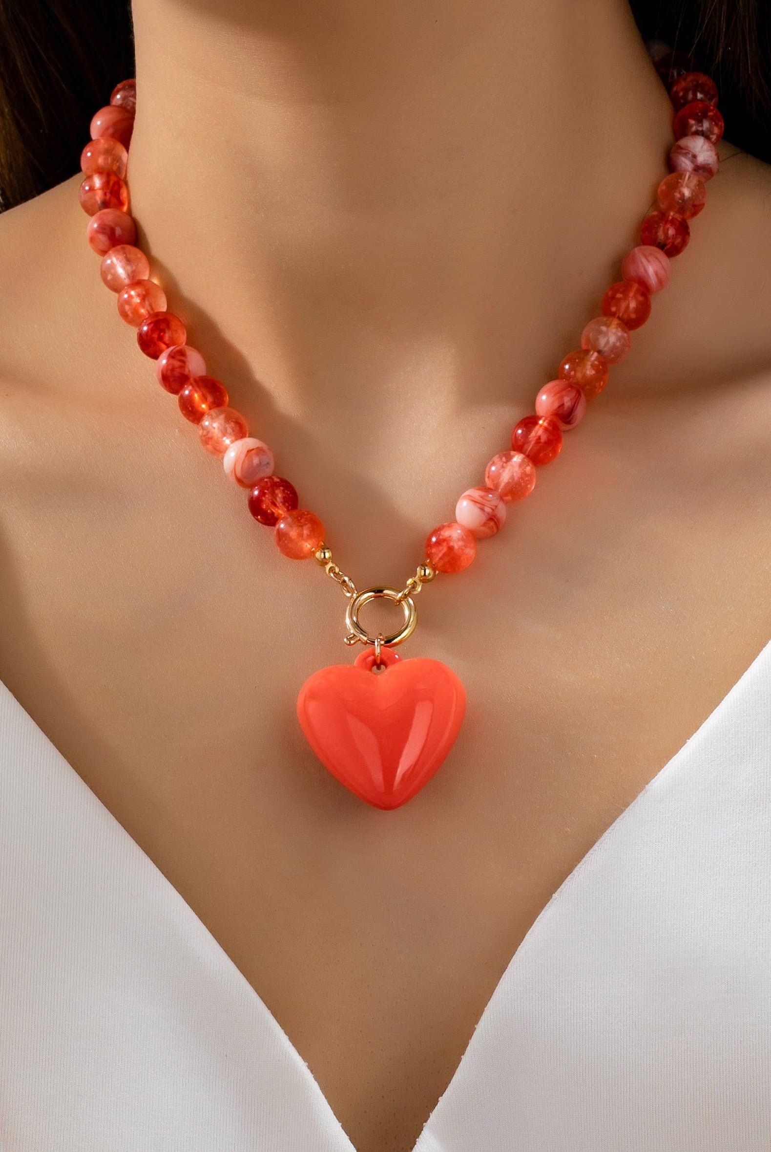 Sweetheart Beaded Heart Necklace-Necklaces-Stuffology Boutique -Stuffology - Where Vintage Meets Modern, A Boutique for Real Women in Crosbyton, TX
