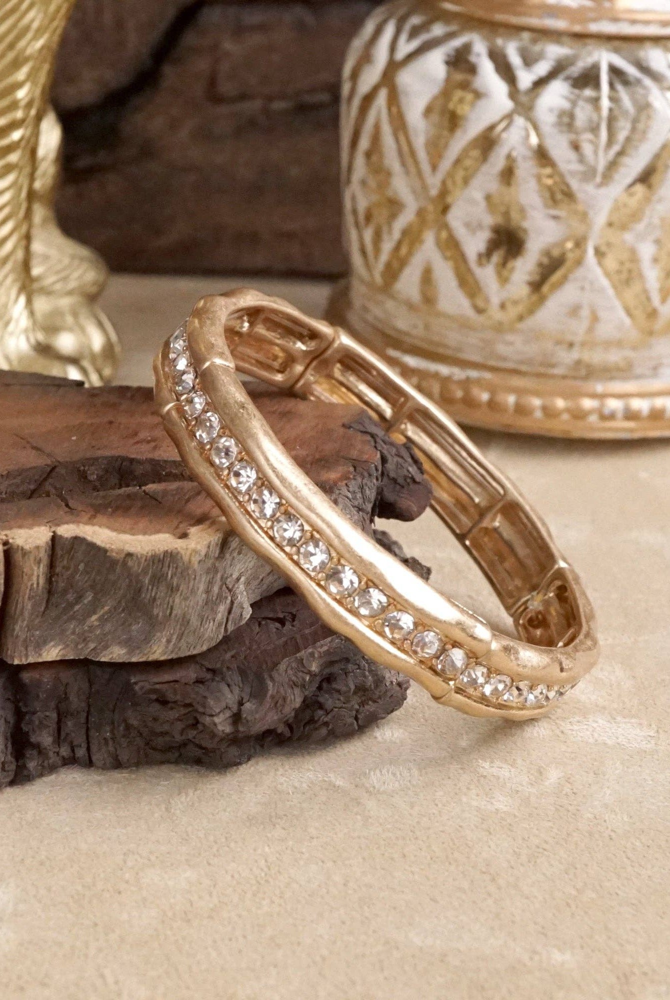 Minimalist TurquoiseCrystal Bangle Bracelet – Brushed Gold-PennyLine inc-Stuffology - Where Vintage Meets Modern, A Boutique for Real Women in Crosbyton, TX