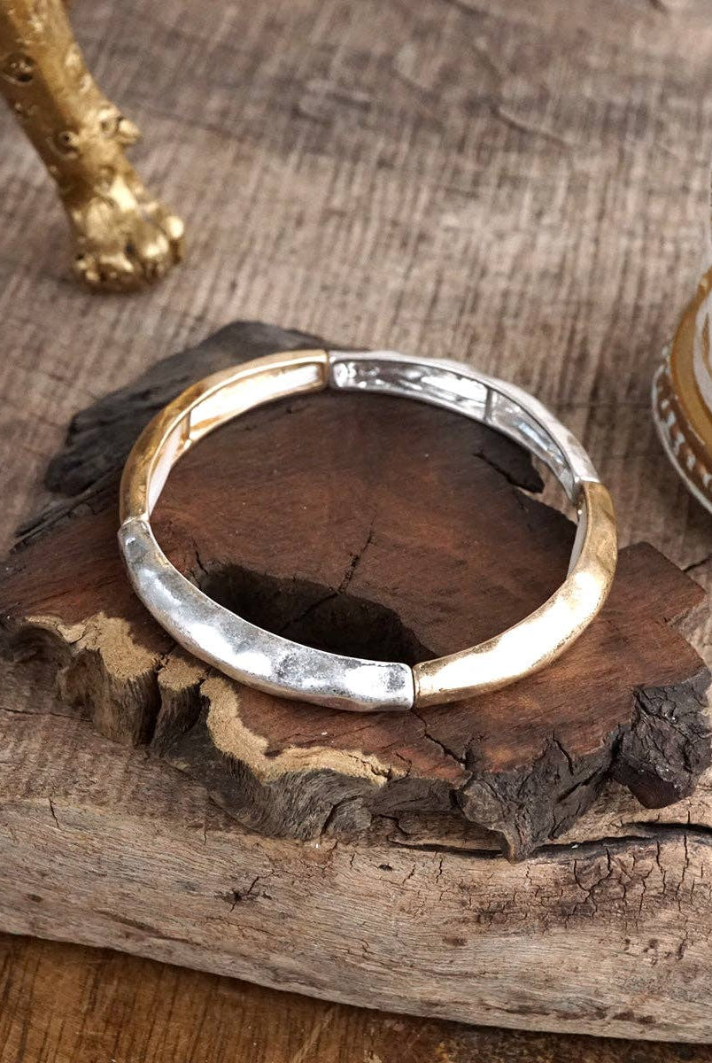 Boho Stretchy Minimalist Bangle Raw Textured Worn Gold-Bracelets-PennyLine inc-Stuffology - Where Vintage Meets Modern, A Boutique for Real Women in Crosbyton, TX