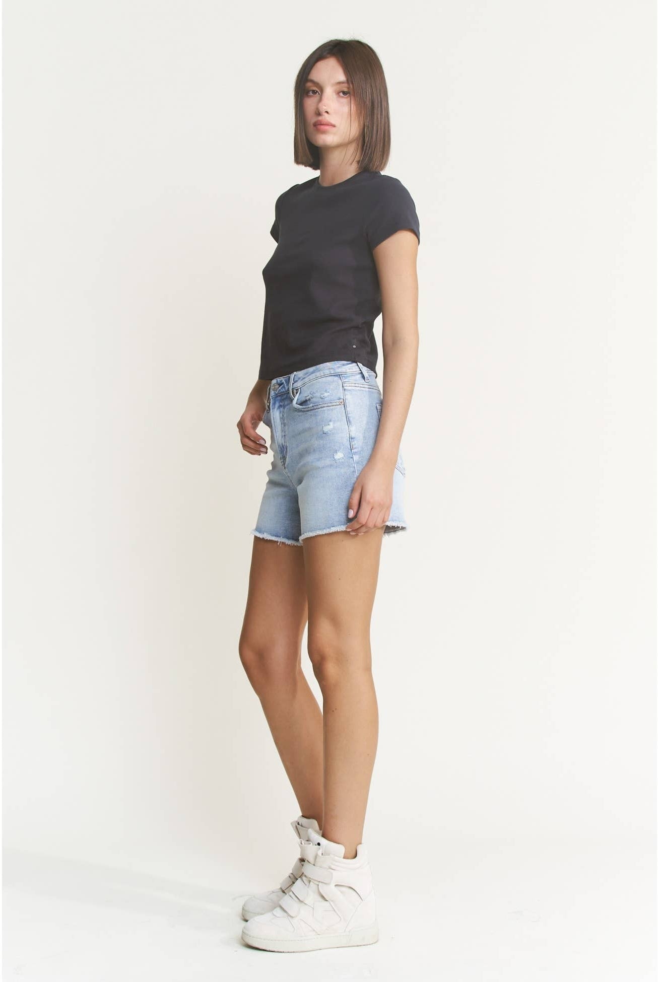 High Waisted Frayed Mica Denim Shorts-Shorts-Mica Denim-Stuffology - Where Vintage Meets Modern, A Boutique for Real Women in Crosbyton, TX