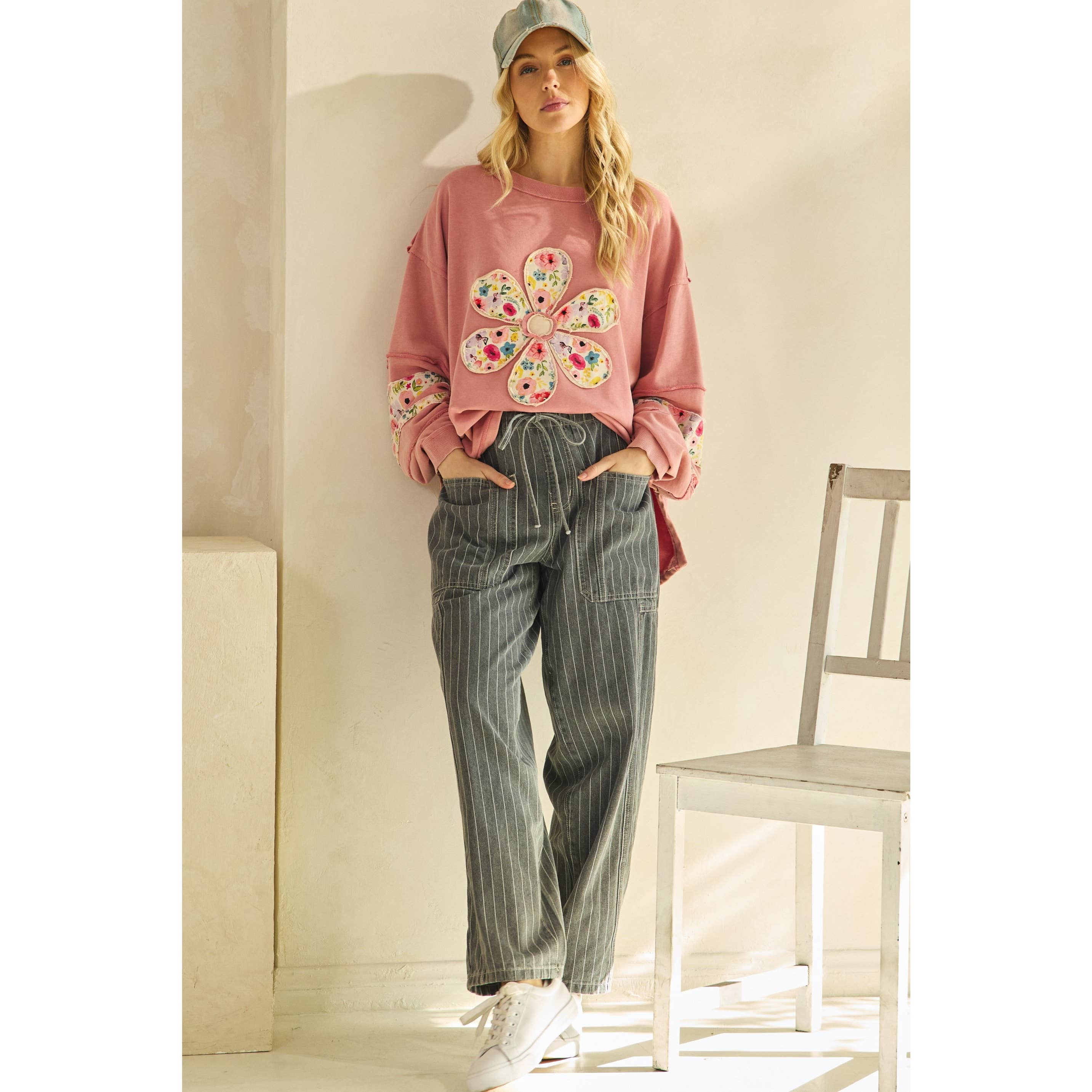 DAISY PATCH SWEATSHIRT-Sage + Fig-Stuffology - Where Vintage Meets Modern, A Boutique for Real Women in Crosbyton, TX