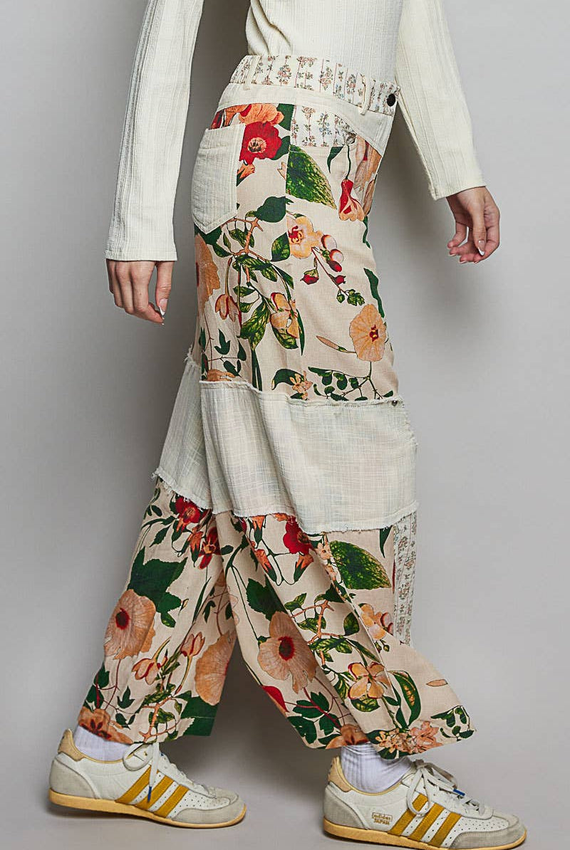 Stud Detail Floral Woven Striped Contrast Straight Pants-Pants-Pol Clothing-Stuffology - Where Vintage Meets Modern, A Boutique for Real Women in Crosbyton, TX