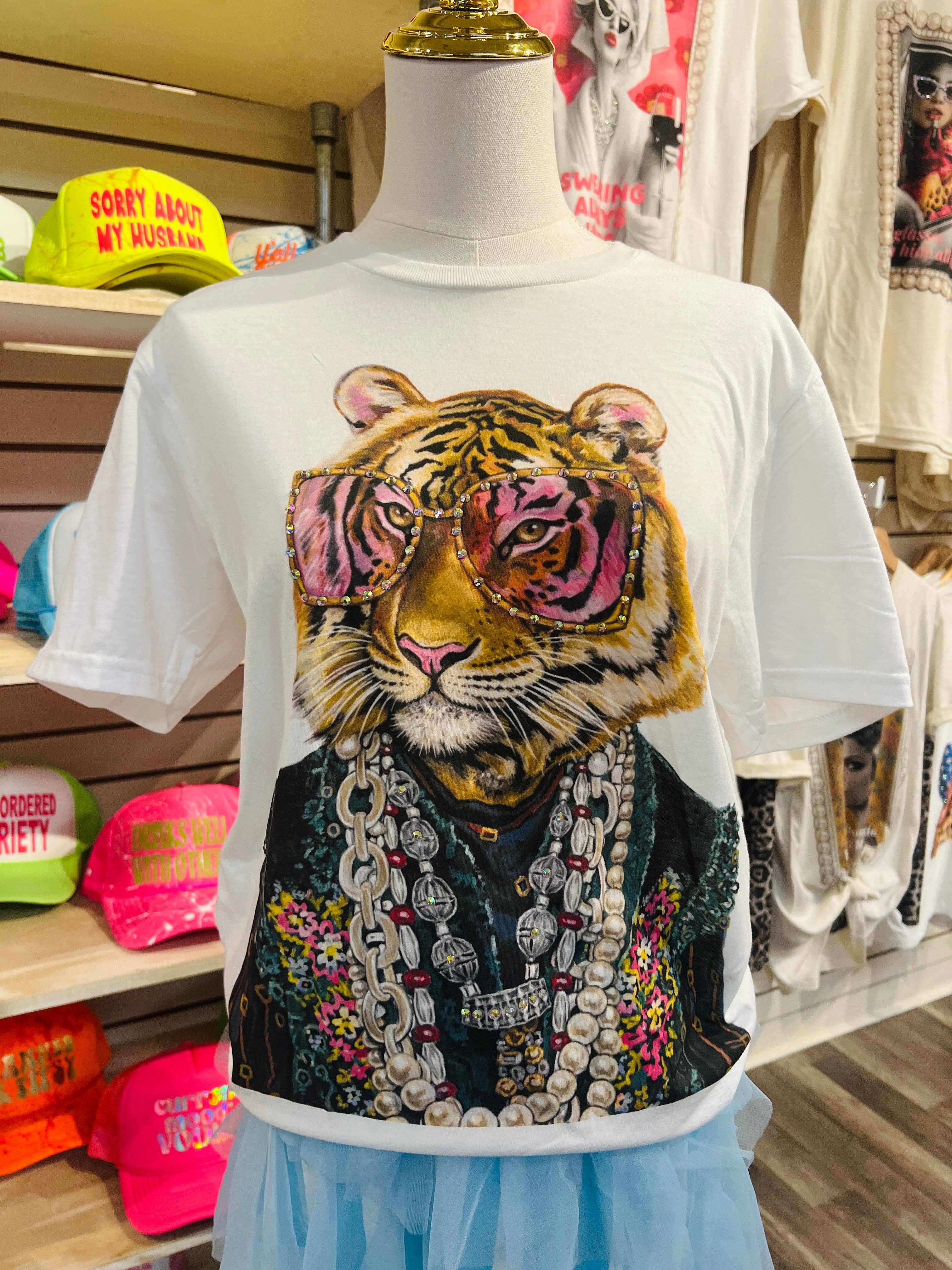 Funky Tiger Cream Graphic Tee-Graphic Tees-Keep it Gypsy-Stuffology - Where Vintage Meets Modern, A Boutique for Real Women in Crosbyton, TX