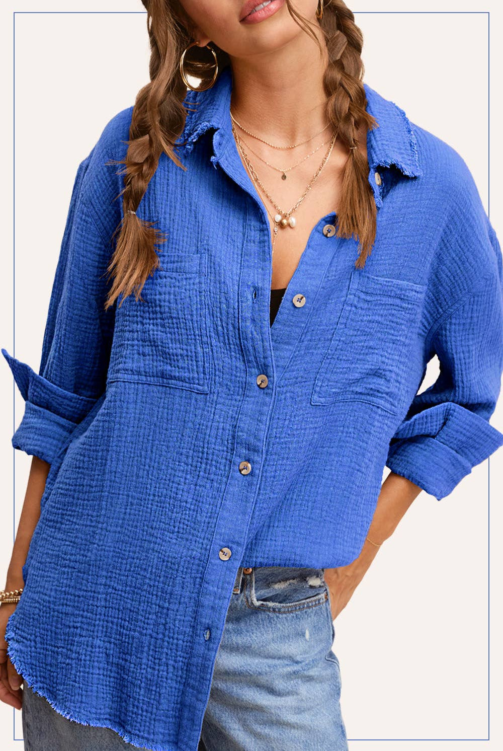 Crinkled Gauze Button Down Shirt-La Miel-Stuffology - Where Vintage Meets Modern, A Boutique for Real Women in Crosbyton, TX