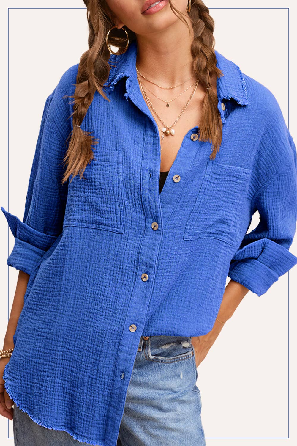 Crinkled Gauze Button Down Shirt-La Miel-Stuffology - Where Vintage Meets Modern, A Boutique for Real Women in Crosbyton, TX