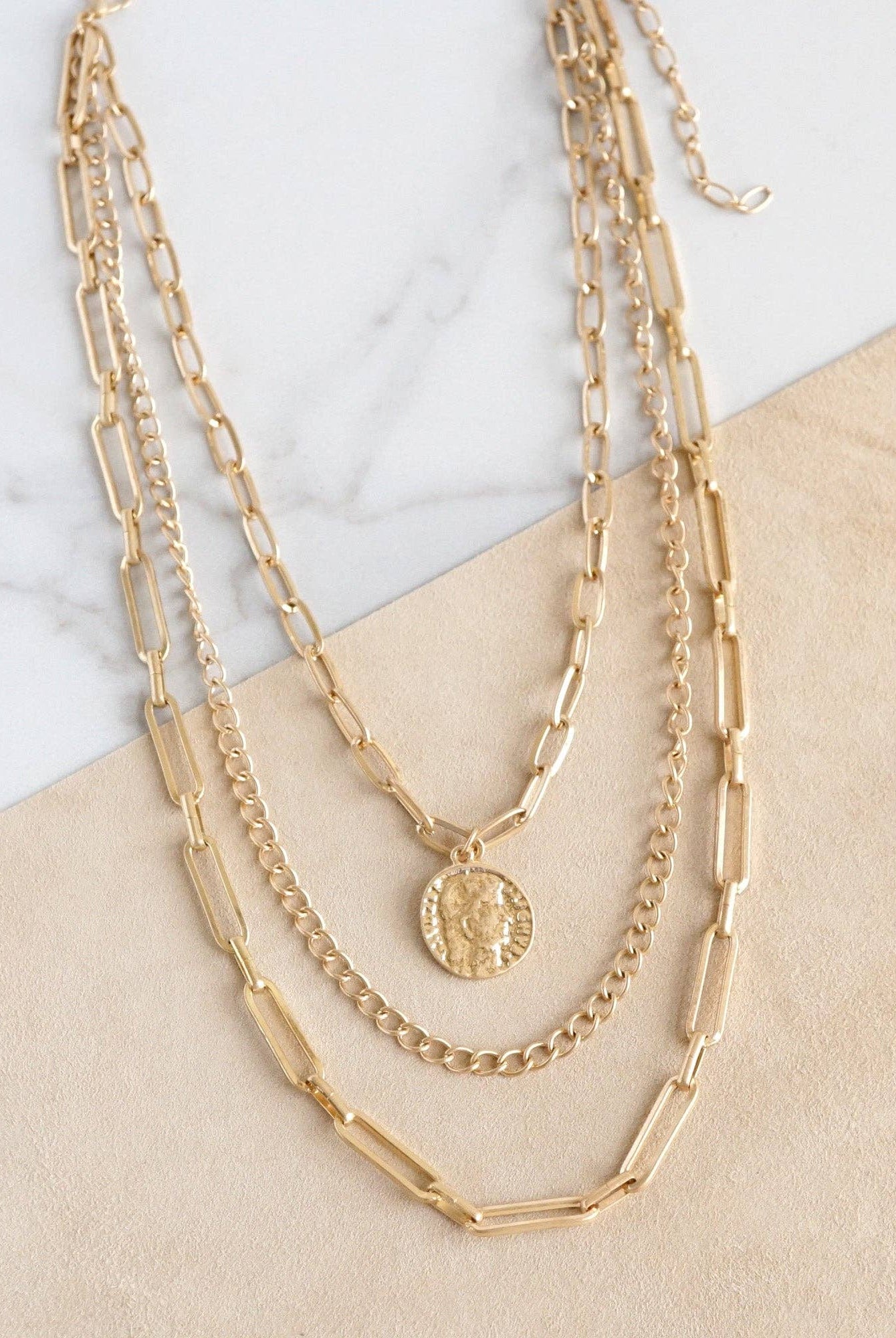 Multi Layer Coin Pendant Chain Necklace Gold or Silver Tone-Necklaces-PennyLine inc-Stuffology - Where Vintage Meets Modern, A Boutique for Real Women in Crosbyton, TX