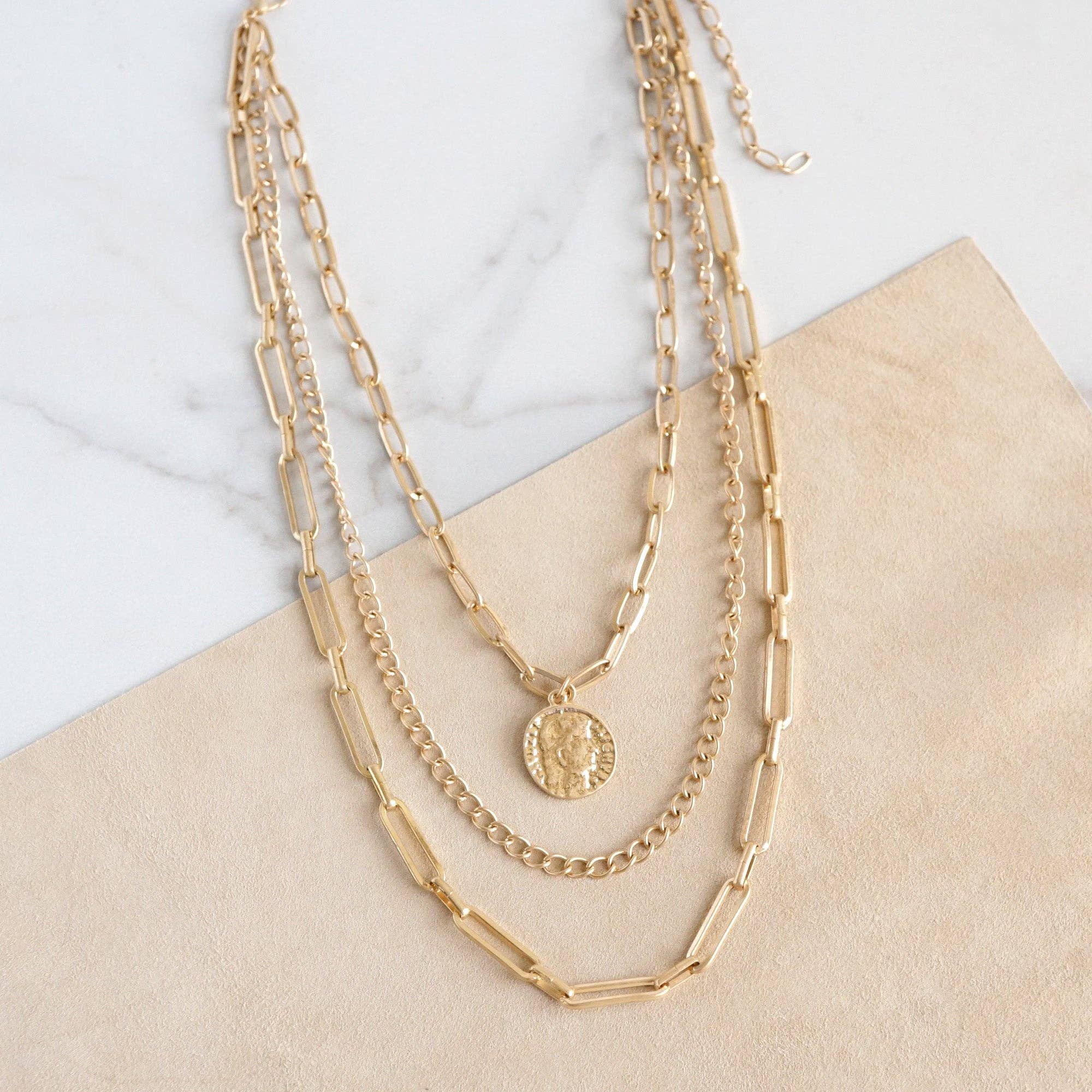 Multi Layer Coin Pendant Chain Necklace Gold or Silver Tone-Necklaces-PennyLine inc-Stuffology - Where Vintage Meets Modern, A Boutique for Real Women in Crosbyton, TX