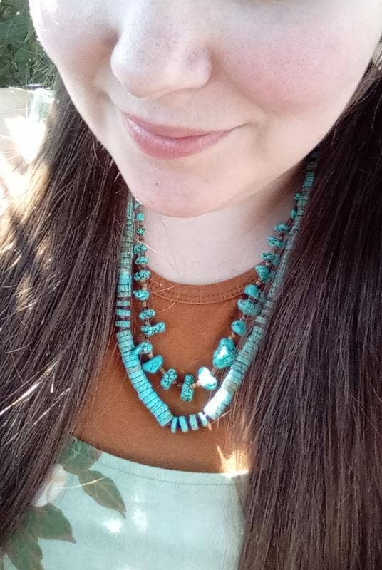 Handmade Turquoise Nugget Necklace with Seashell Heishi-Horse Spirit Studio-Stuffology - Where Vintage Meets Modern, A Boutique for Real Women in Crosbyton, TX