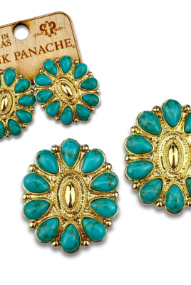 Turquoise and 18k gold dipped concho earring-Earrings-Pink Panache Brands-Stuffology - Where Vintage Meets Modern, A Boutique for Real Women in Crosbyton, TX