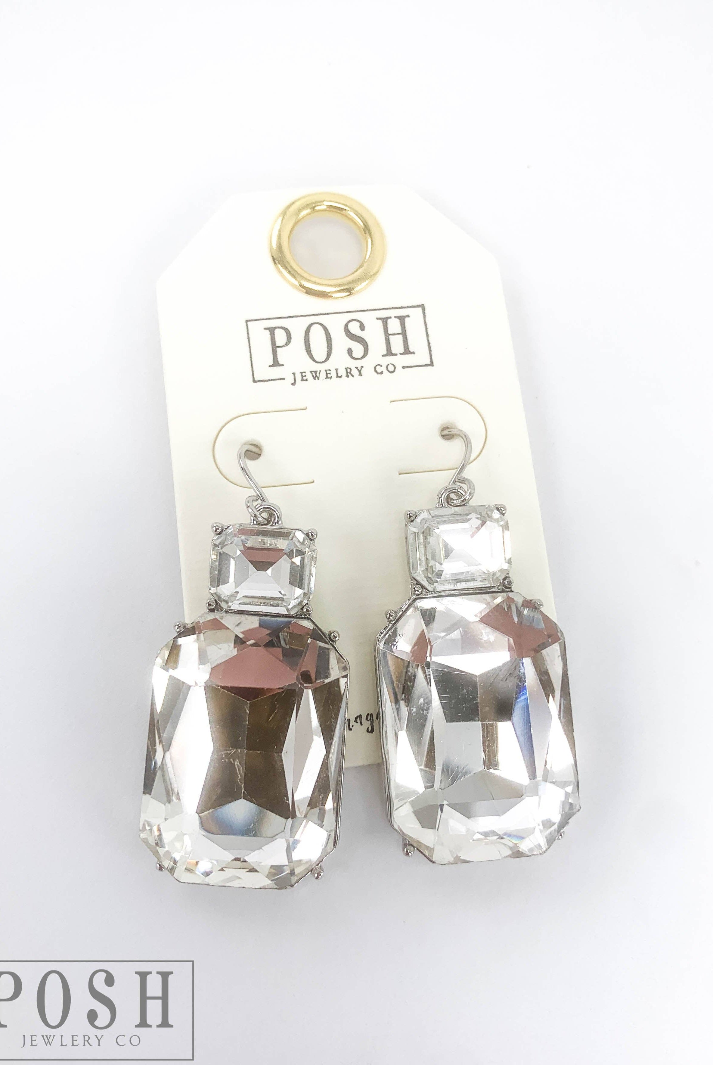 Rectangle gold rhinestone earrings | Stuffology Boutique-Earrings-Pink Panache Brands-Stuffology - Where Vintage Meets Modern, A Boutique for Real Women in Crosbyton, TX