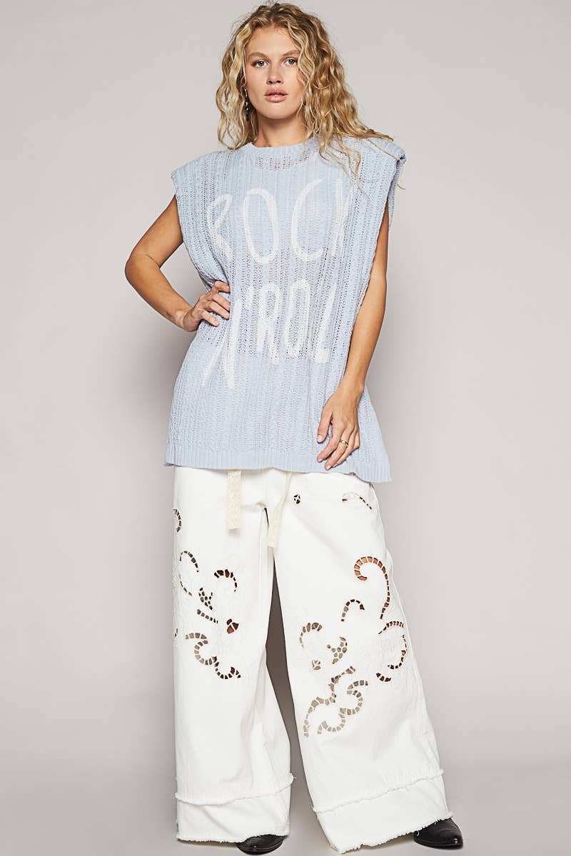 POL Clothing Rock N Roll Graphic Lettering Round Sleeveless Top-TOP-Pol Clothing-Stuffology - Where Vintage Meets Modern, A Boutique for Real Women in Crosbyton, TX