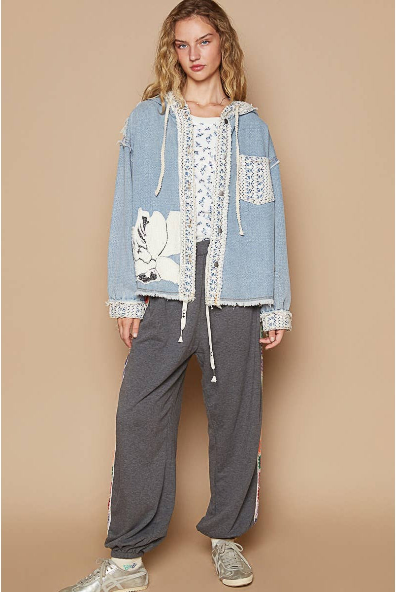 Vintage Washed Crochet Details Denim Jacket/Stuffology Boutique-Jackets-Pol Clothing-Stuffology - Where Vintage Meets Modern, A Boutique for Real Women in Crosbyton, TX