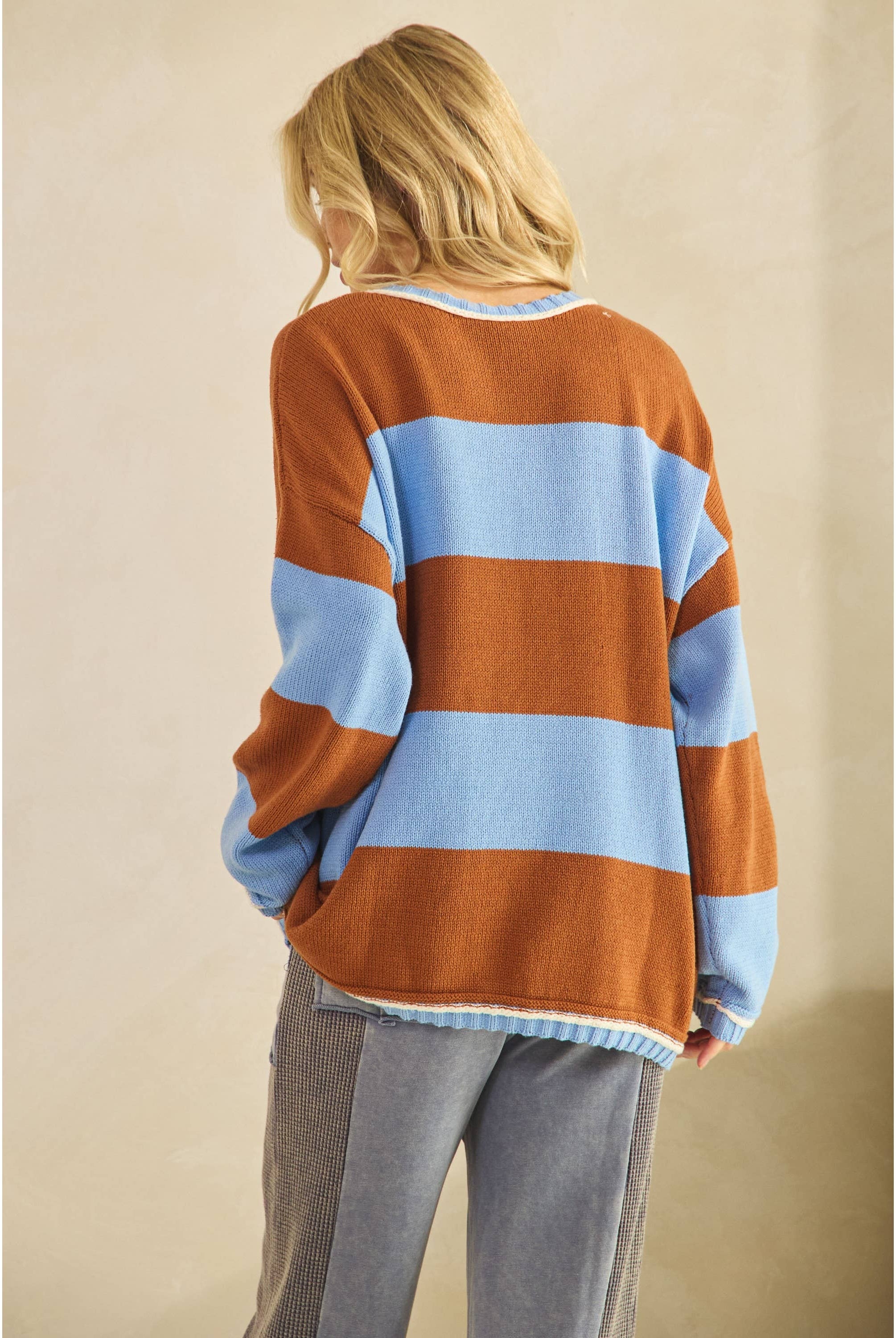 COLORBLOCK STRIPE SWEATER-Sweaters-Sage + Fig-Stuffology - Where Vintage Meets Modern, A Boutique for Real Women in Crosbyton, TX