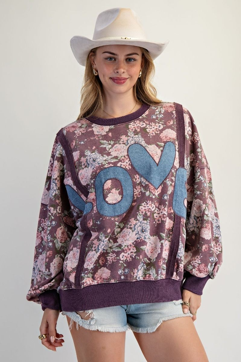 Easel Floral “Love”Sweatshirt-Tops-Easel-Stuffology - Where Vintage Meets Modern, A Boutique for Real Women in Crosbyton, TX