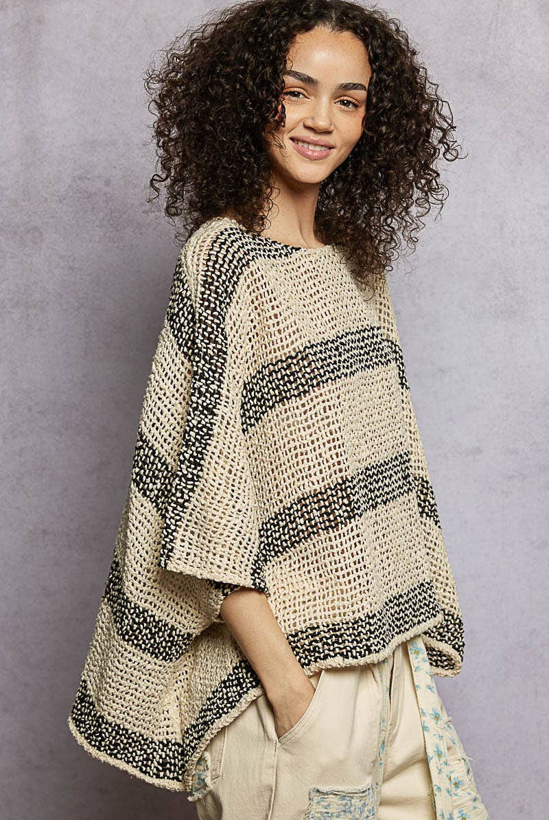 3/4 Sleeve Wide Neck Airy Textured Knit Top-Pol Clothing-Stuffology - Where Vintage Meets Modern, A Boutique for Real Women in Crosbyton, TX