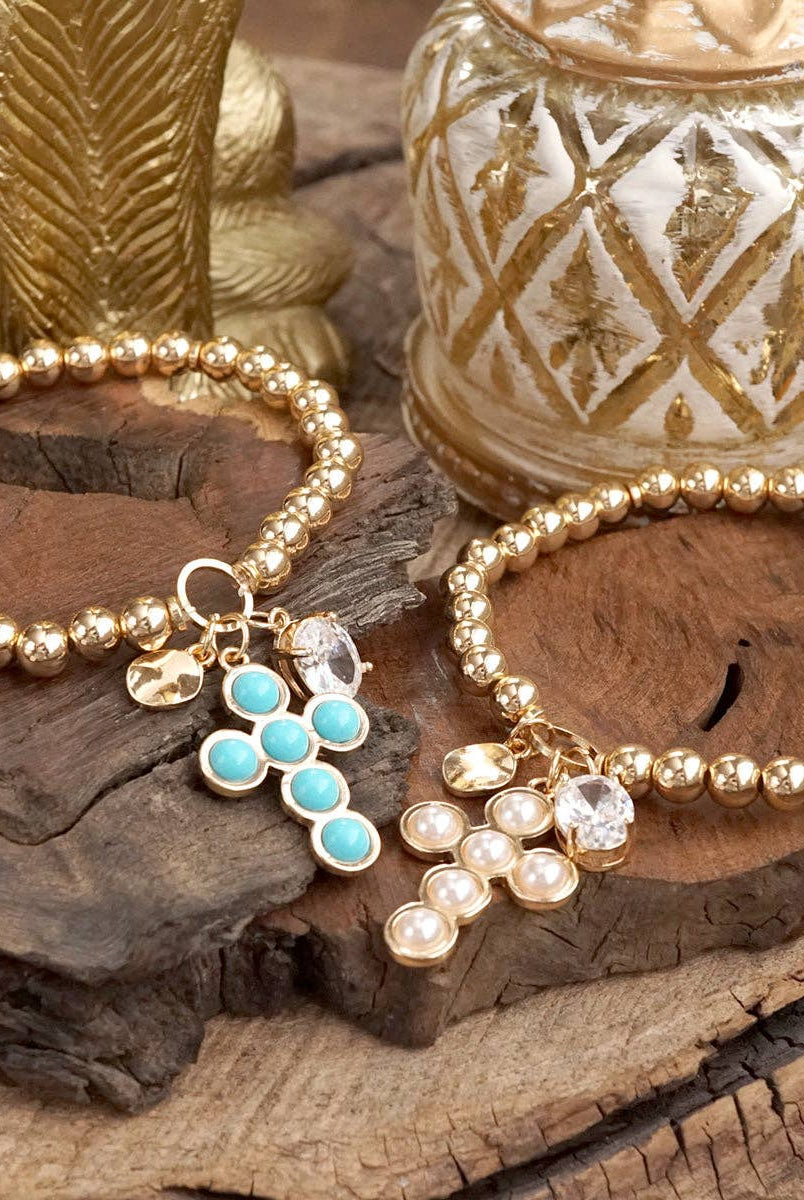 Golden Keepsakes – Charm Cluster Stretch Bracelet with Beads & Stones-Bracelets-PennyLine inc-Stuffology - Where Vintage Meets Modern, A Boutique for Real Women in Crosbyton, TX