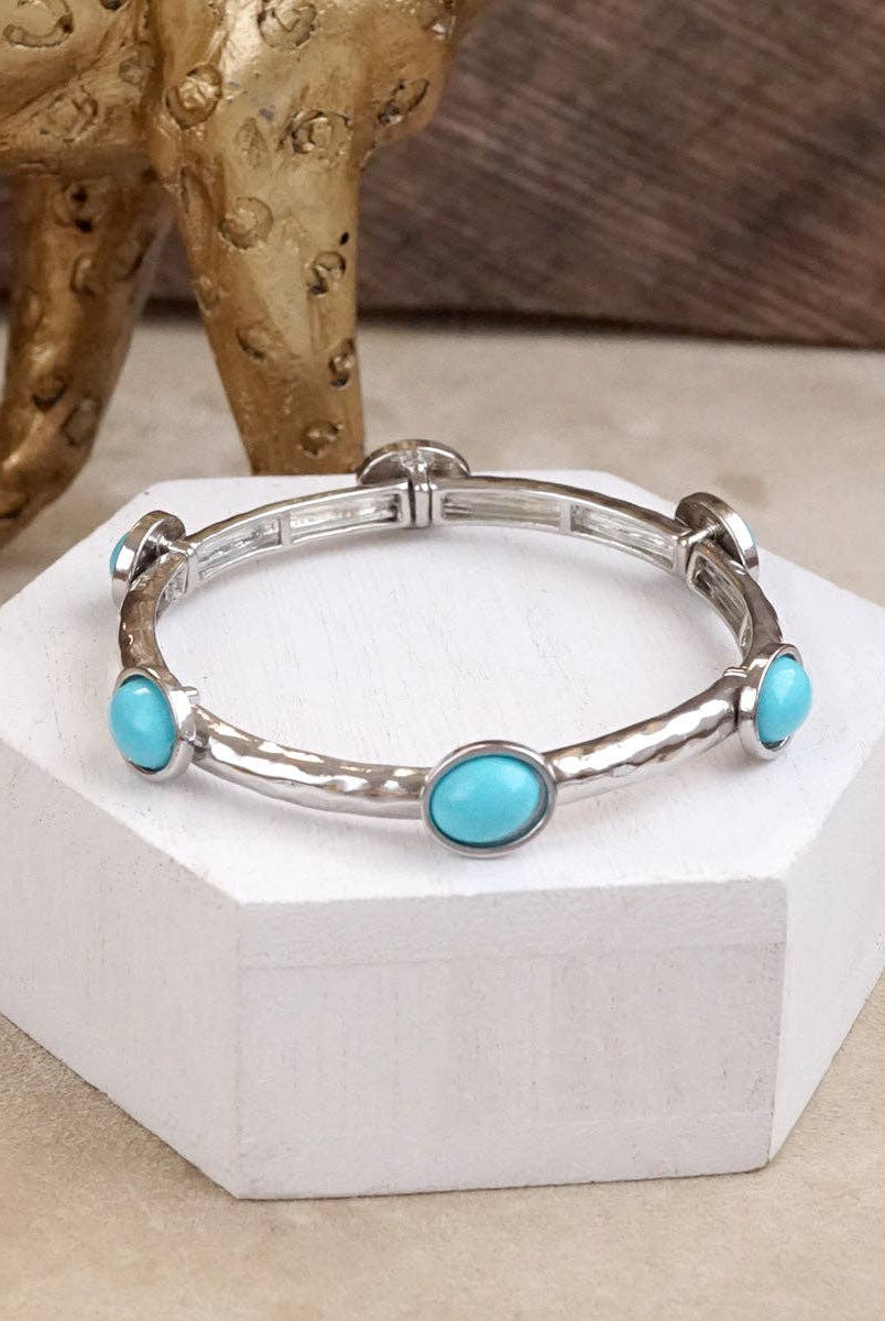 Desert Orbit – Turquoise Station Stretch Bangle-Bracelets-PennyLine inc-Stuffology - Where Vintage Meets Modern, A Boutique for Real Women in Crosbyton, TX