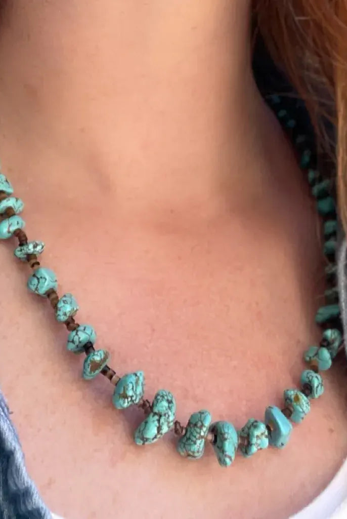 Handmade Turquoise Nugget Necklace with Seashell Heishi-Horse Spirit Studio-Stuffology - Where Vintage Meets Modern, A Boutique for Real Women in Crosbyton, TX