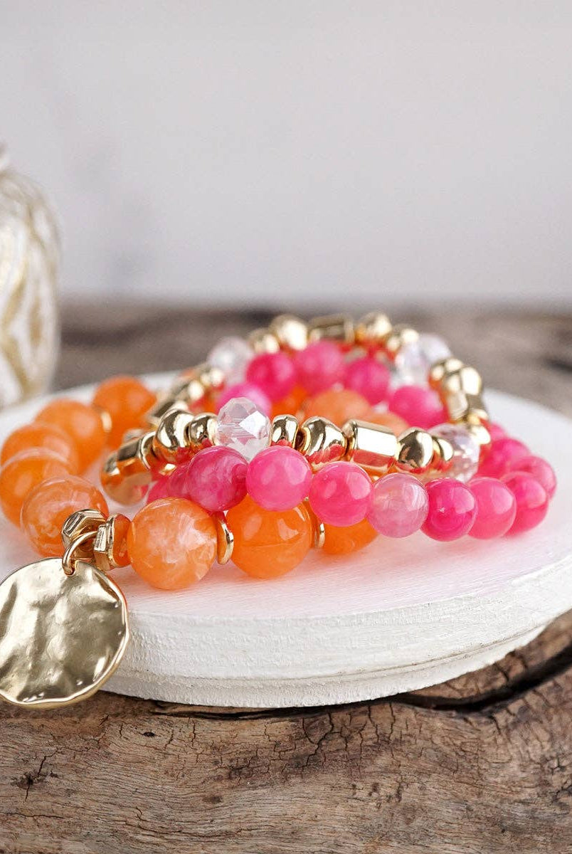 Gilded Sorbet Stack – Set of 3 Stretchy Beaded Summer Bracelets-Bracelets-PennyLine inc-Stuffology - Where Vintage Meets Modern, A Boutique for Real Women in Crosbyton, TX