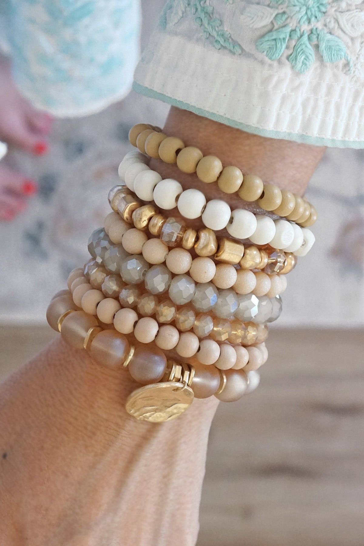 Wood glass basic bracelets stack beaded bracelet set-PennyLine inc-Stuffology - Where Vintage Meets Modern, A Boutique for Real Women in Crosbyton, TX
