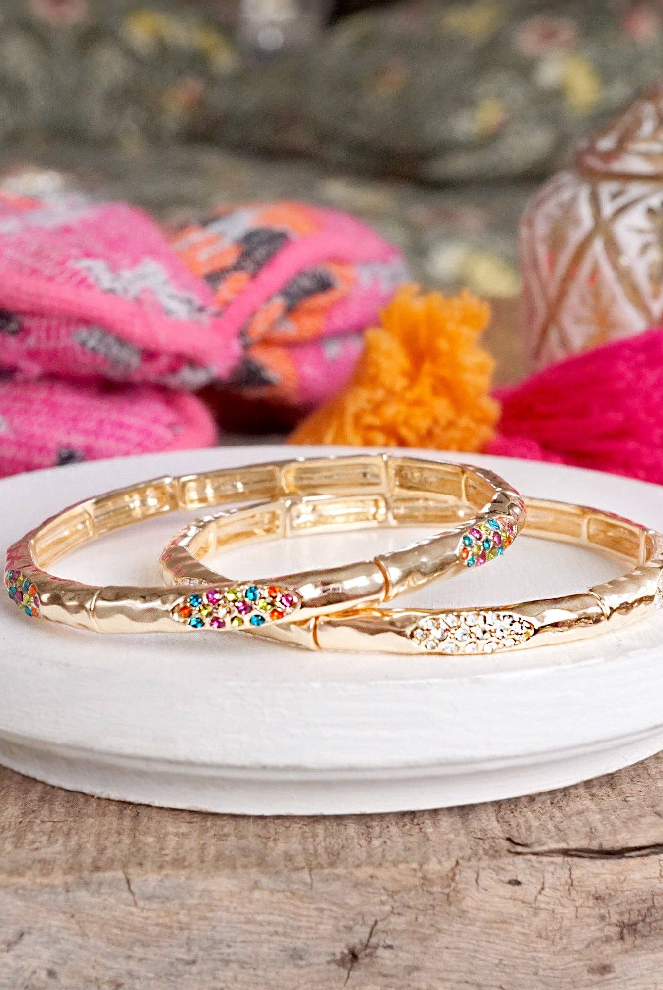 Stretchy Stackable Bangle Pearls and Rhinestones Gold or Silver Tone-PennyLine inc-Stuffology - Where Vintage Meets Modern, A Boutique for Real Women in Crosbyton, TX
