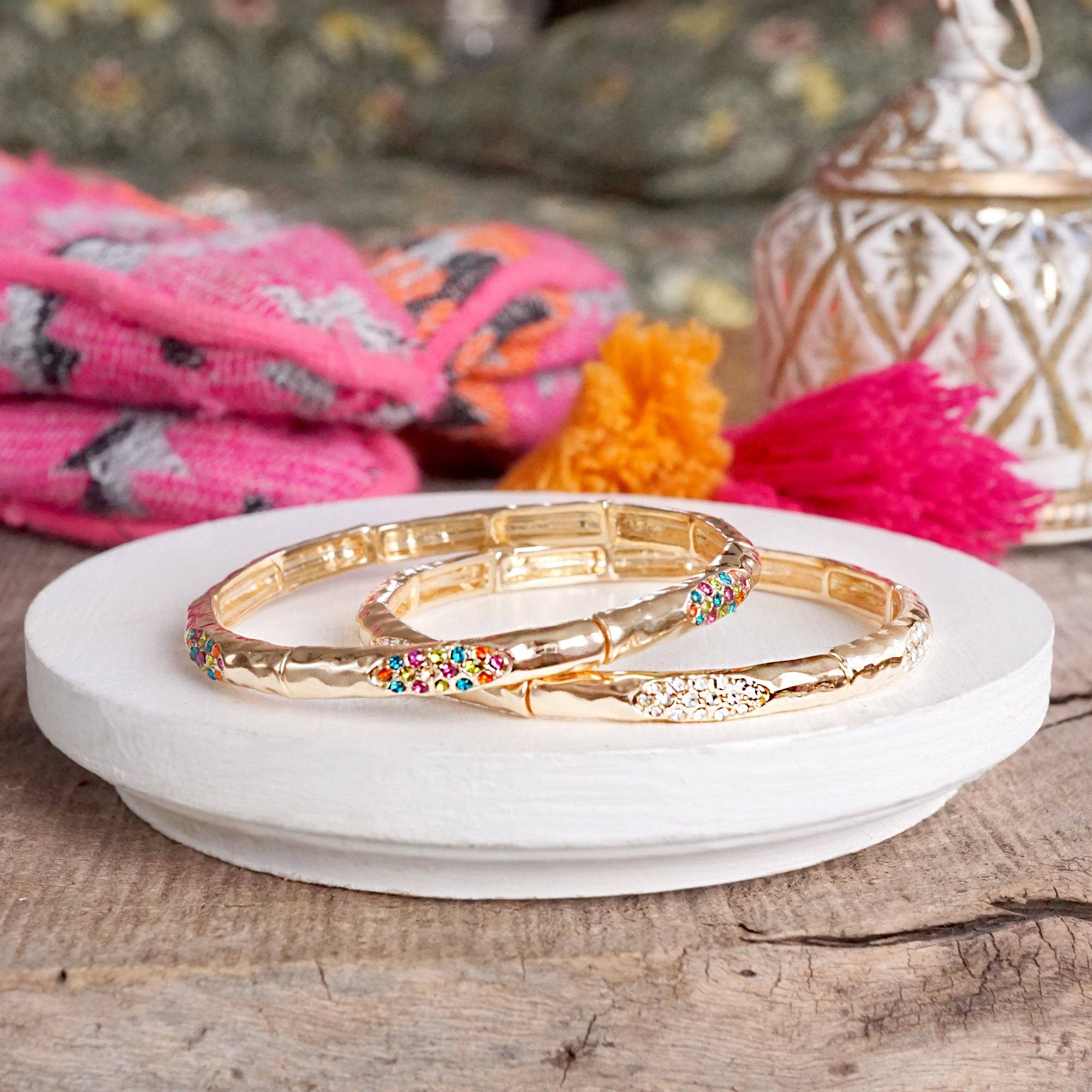 Stretchy Stackable Bangle Pearls and Rhinestones Gold or Silver Tone-PennyLine inc-Stuffology - Where Vintage Meets Modern, A Boutique for Real Women in Crosbyton, TX