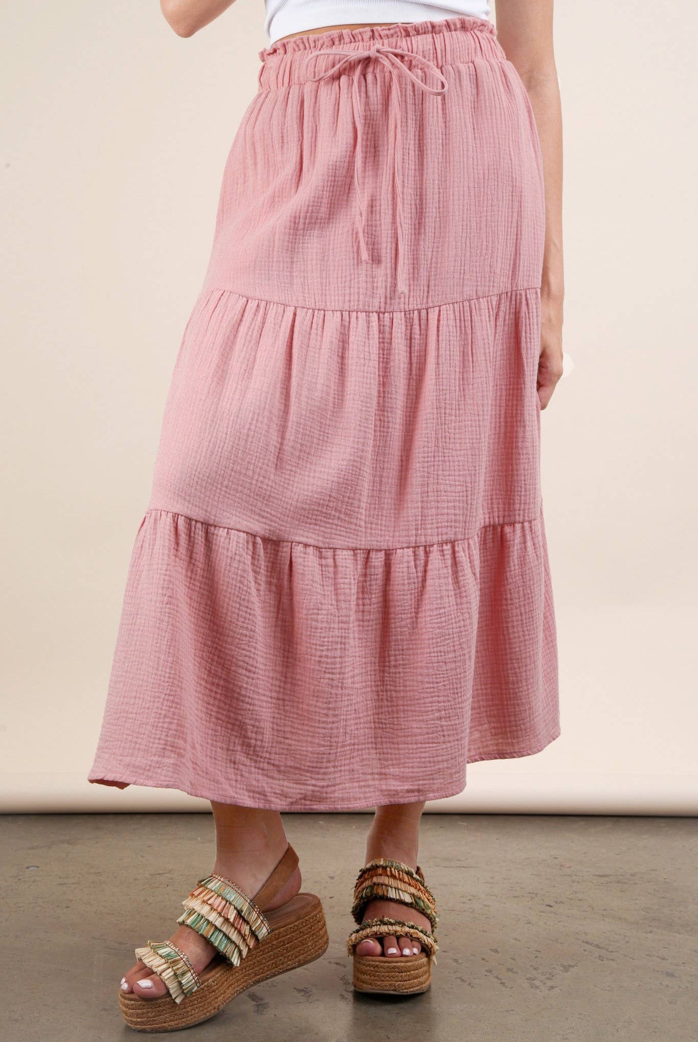 Elastic Waist Tiered Maxi Skirt-Skirts-VERY J-Stuffology - Where Vintage Meets Modern, A Boutique for Real Women in Crosbyton, TX