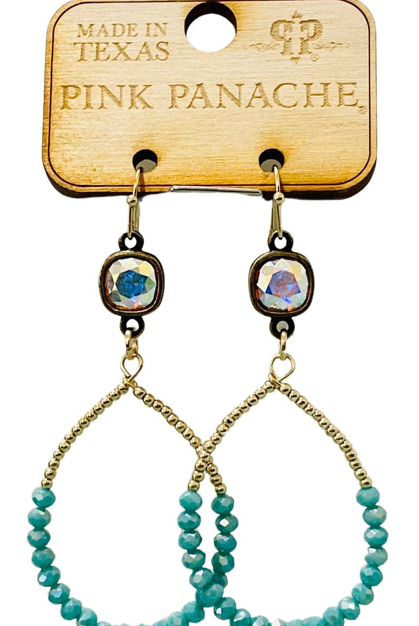 Turquoise beaded teardrop earring, jet Austrian crystal-Earrings-Pink Panache Brands-Stuffology - Where Vintage Meets Modern, A Boutique for Real Women in Crosbyton, TX