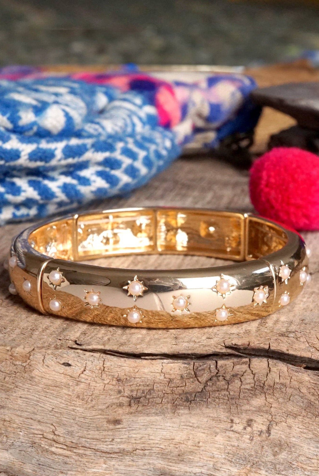 Gold-Tone Eternity Stretch Bangle – Pearls, Turquoise, or Crystals-Bracelets-PennyLine inc-Stuffology - Where Vintage Meets Modern, A Boutique for Real Women in Crosbyton, TX