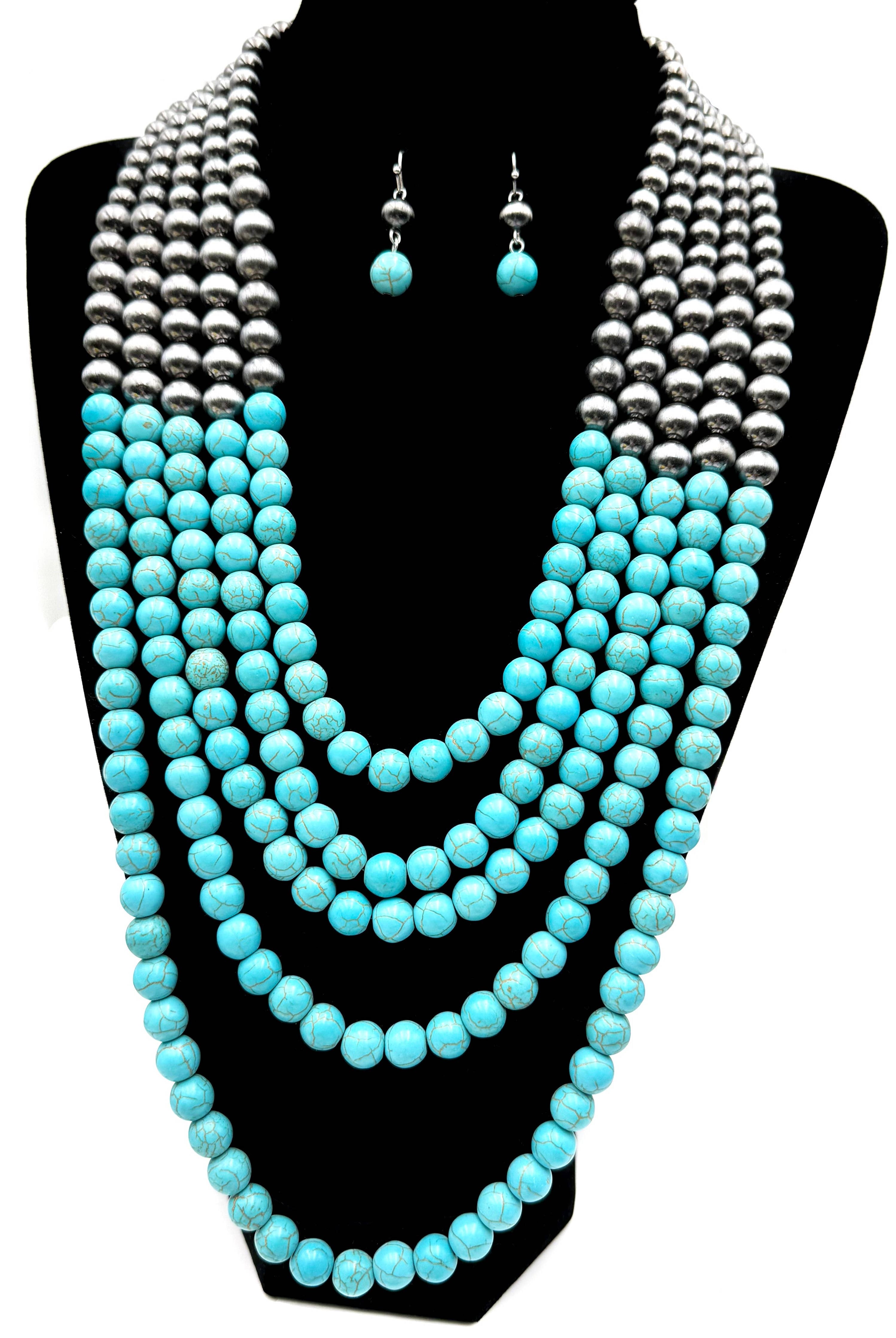 Western Navajo Turquoise Beads Statement Necklace-Necklaces-Lunar Deer-Stuffology - Where Vintage Meets Modern, A Boutique for Real Women in Crosbyton, TX