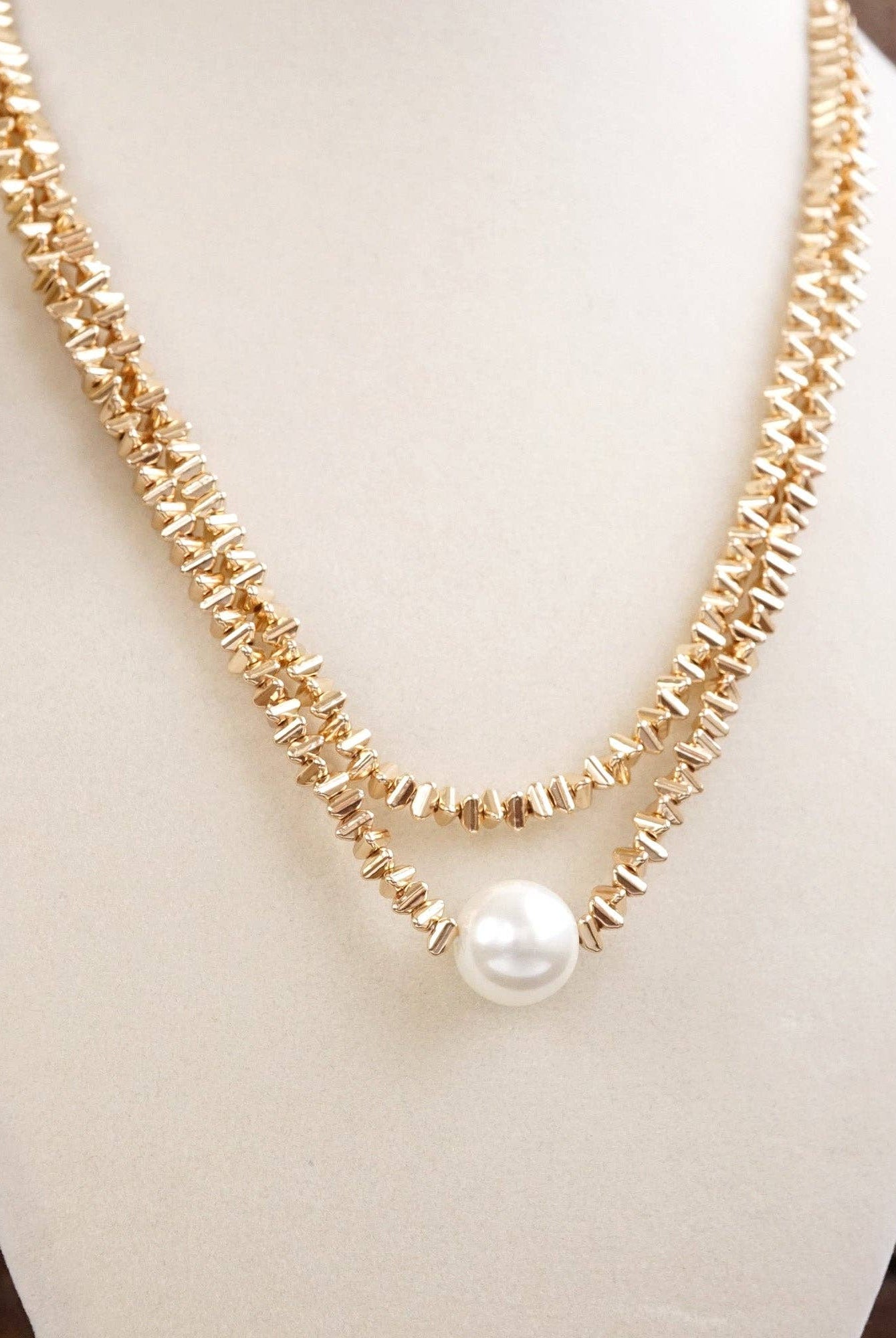 Golden Grace – Double Layer Necklace with Pearl and 3D Beads-Necklaces-PennyLine inc-Stuffology - Where Vintage Meets Modern, A Boutique for Real Women in Crosbyton, TX